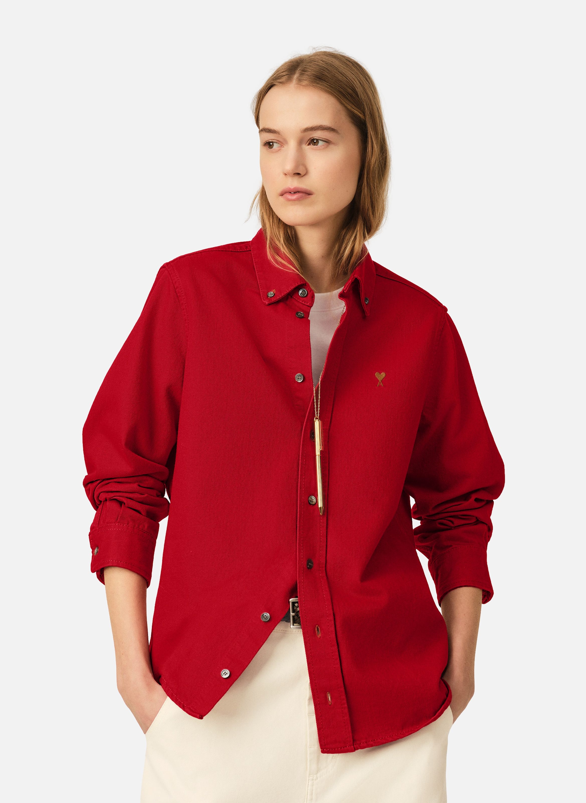 Chemise unisexe en coton ami de coeur AMI PARIS Rouge