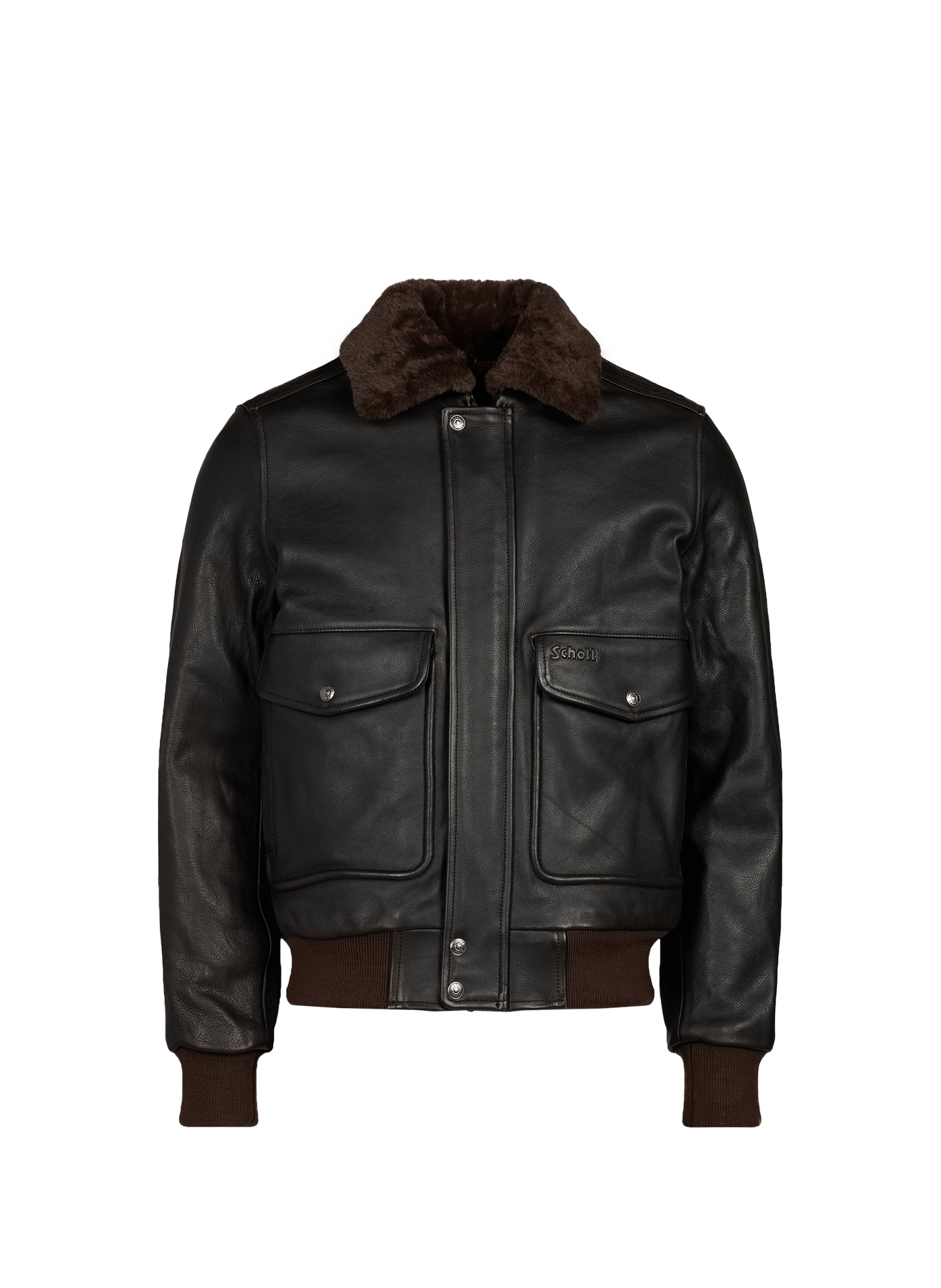 Blouson droit en cuir SCHOTT Marron
