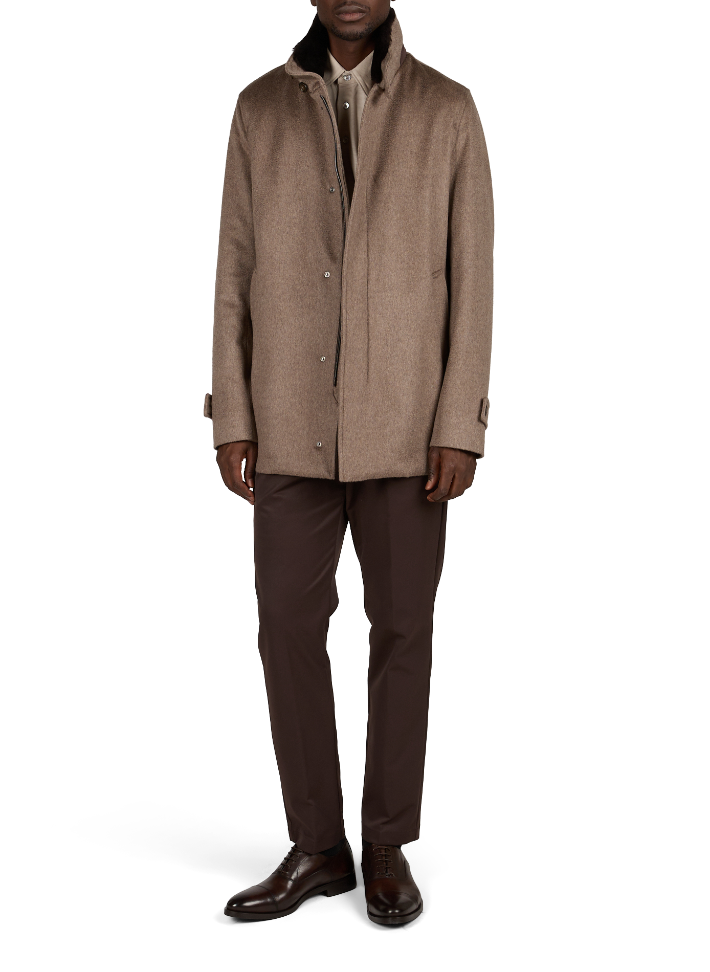 Mid-length solid cashmere coat HERNO Brown