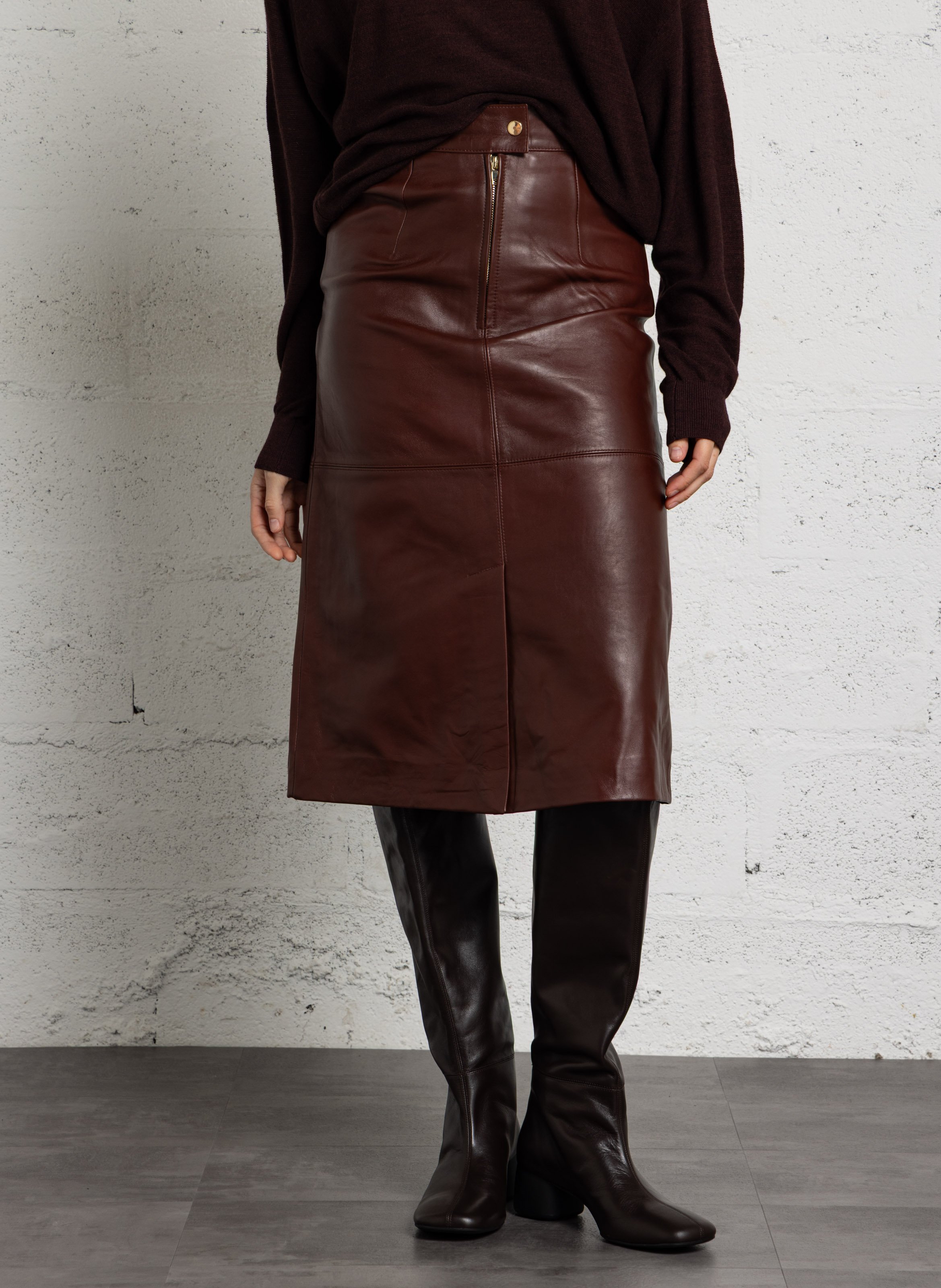 Jupe midi évasée en cuir violette MAISON 123 Rouge