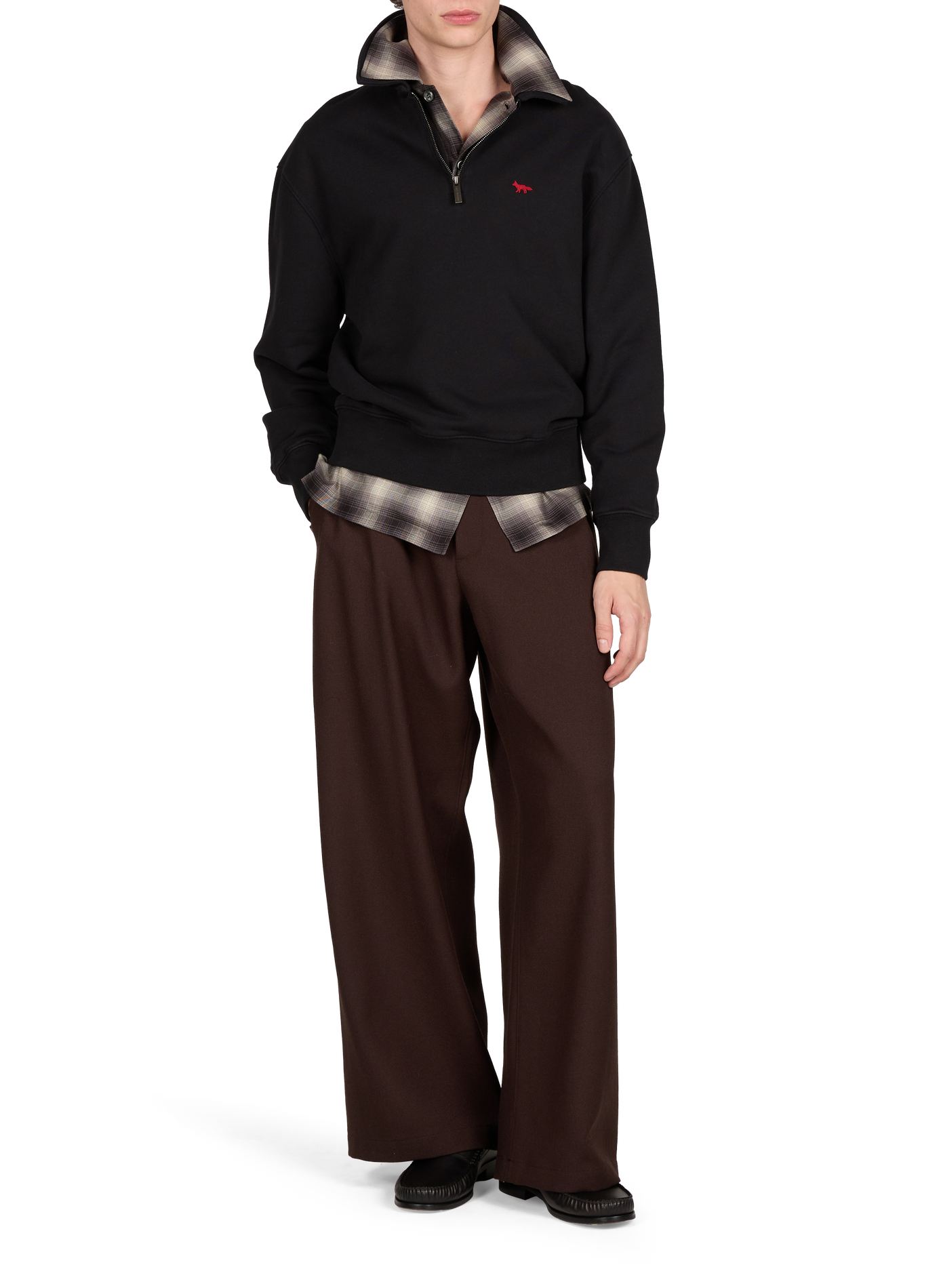 Plain straight-fit zip-up polo-neck sweatshirt MAISON KITSUNÉ Black