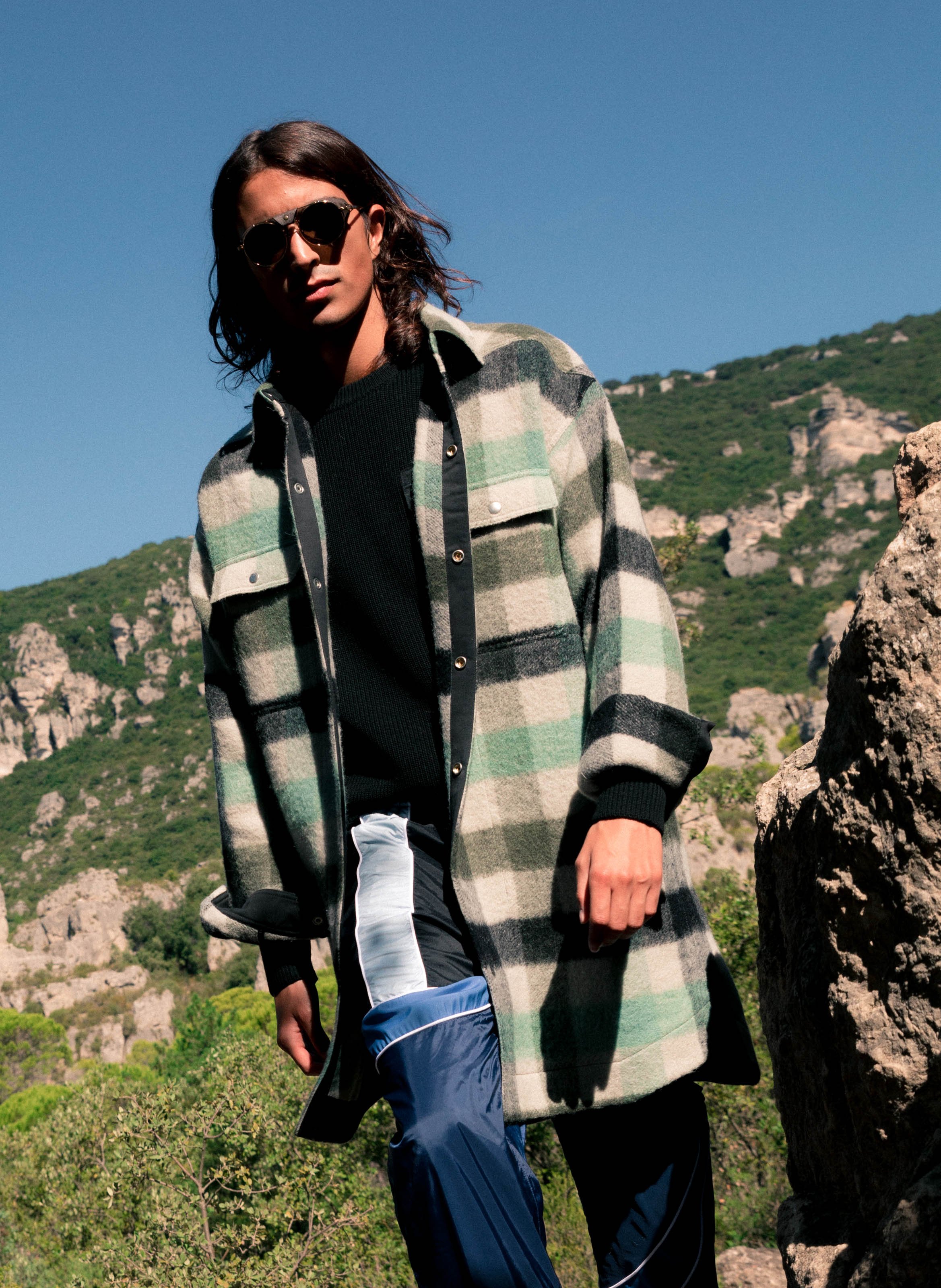 Surchemise à carreaux oversize en laine et alpaga