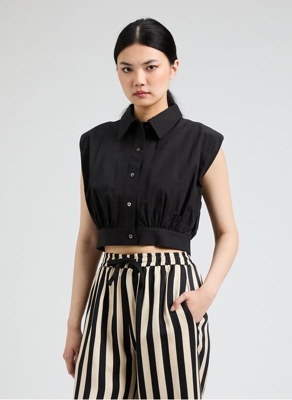 Short sleeveless cotton shirt Black by SUNCOO SUNCOO Short sleeveless cotton shirt Black