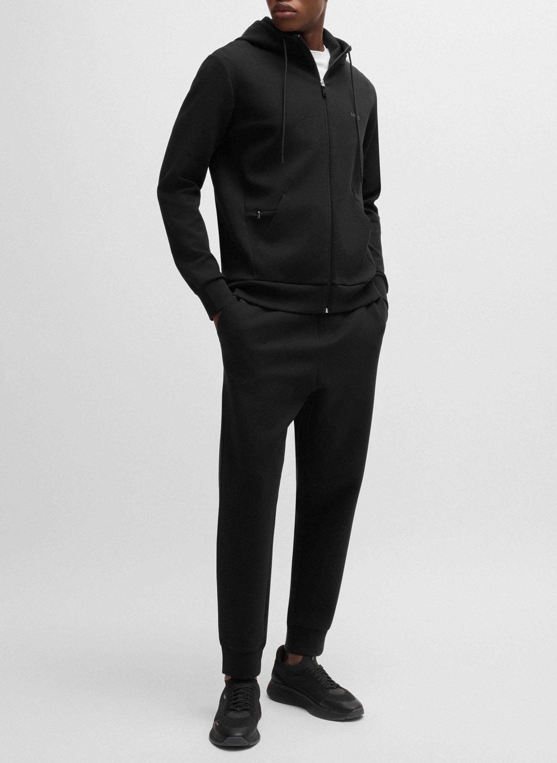 Sweat à capuche zippé en coton BOSS Noir