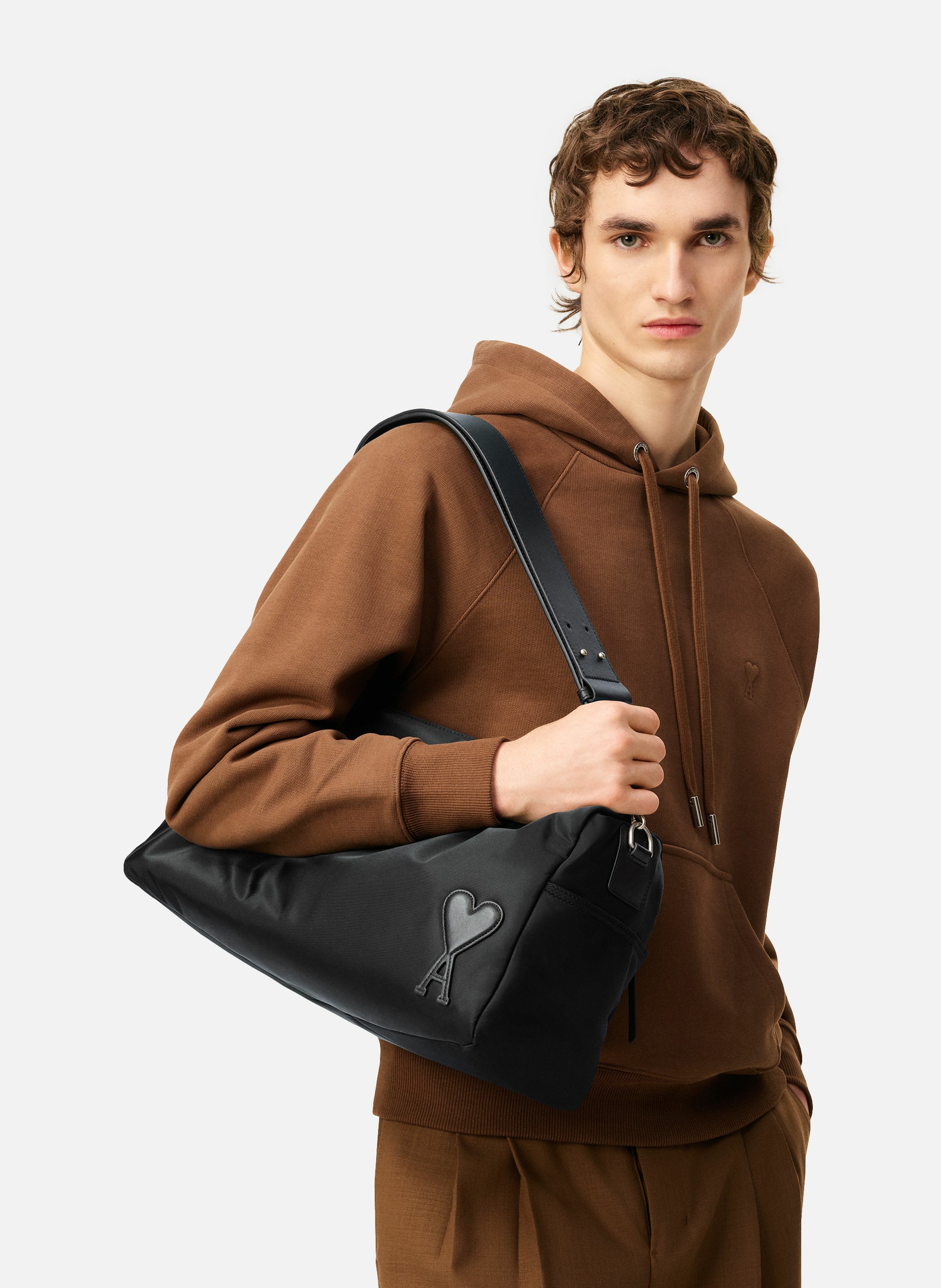 Sac marcel grand en toile de nylon unisexe AMI PARIS Noir