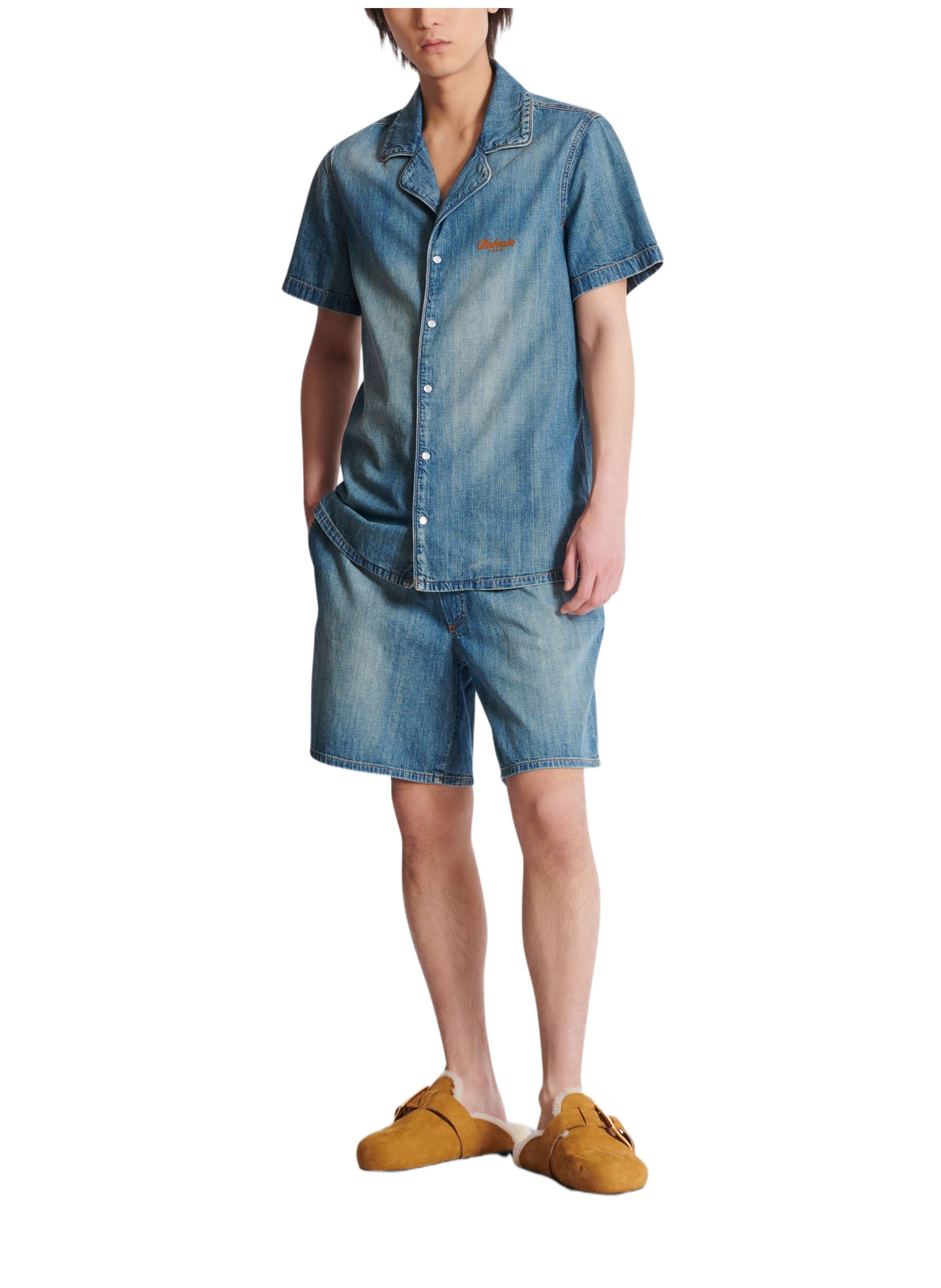 Short en denim délavé BALMAIN Bleu