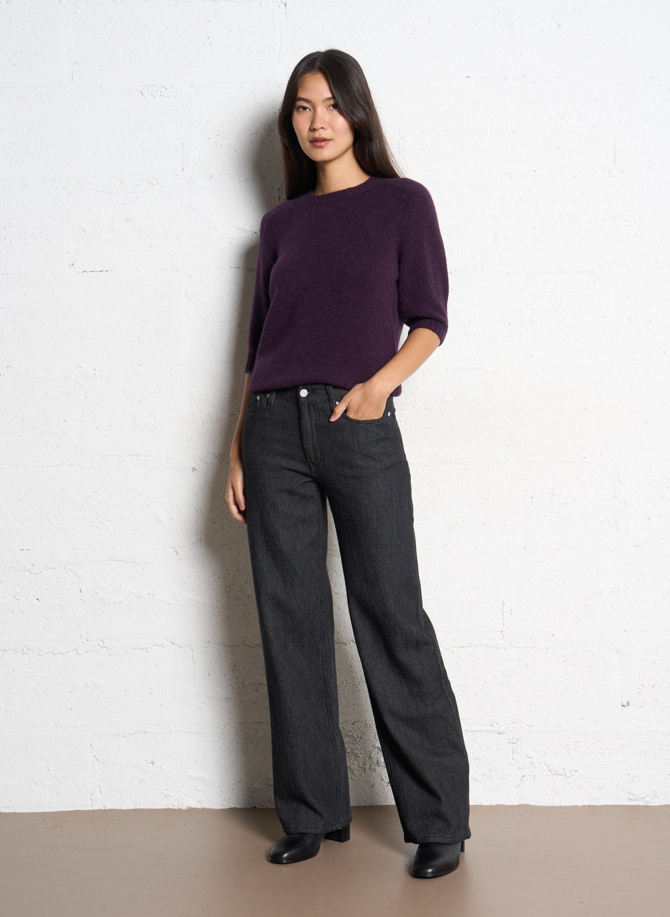 Pull droit col rond en maille mélangée betina SOEUR Violet