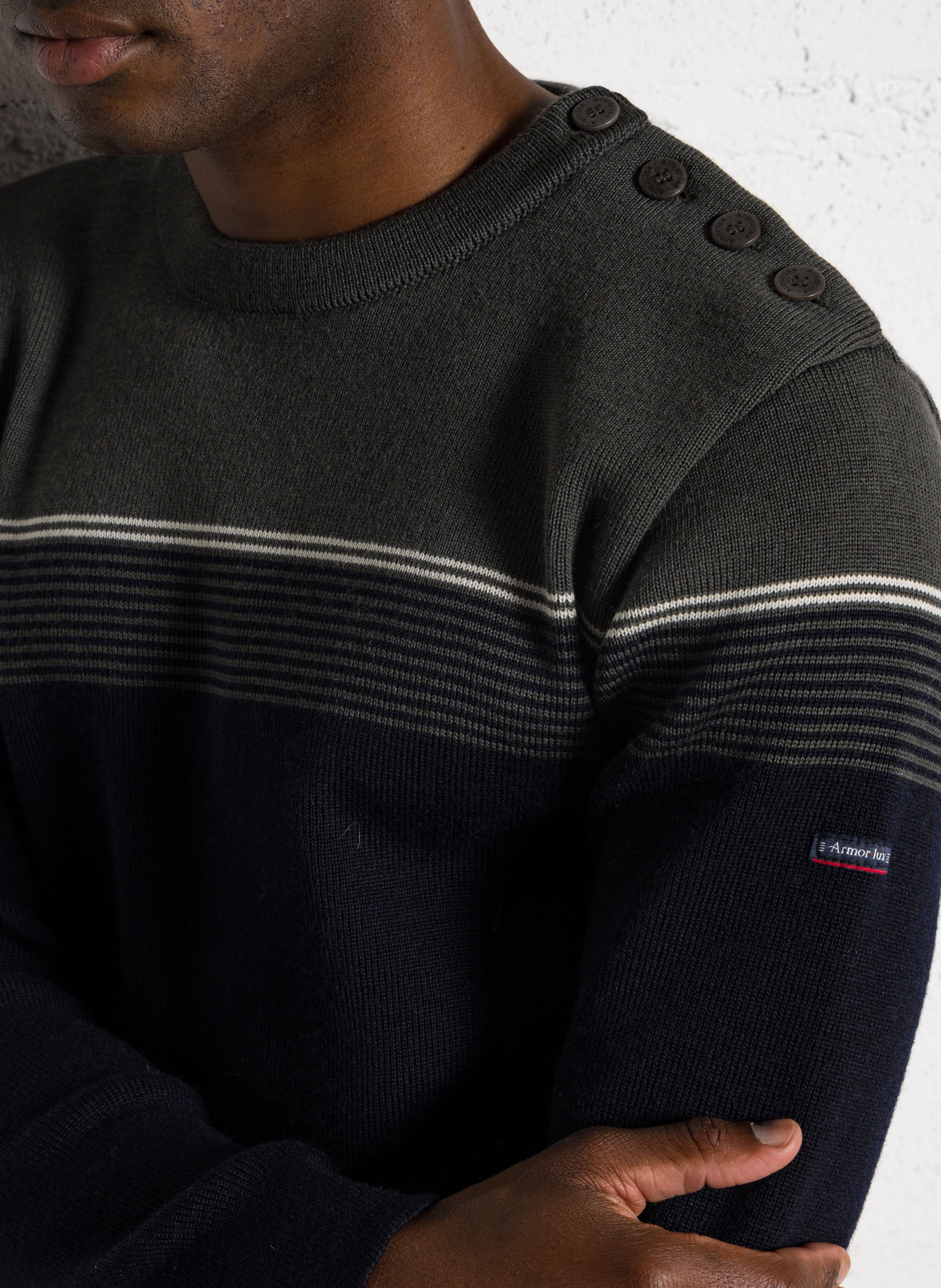 Pull droit col rond rayé en laine ARMOR-LUX Bleu