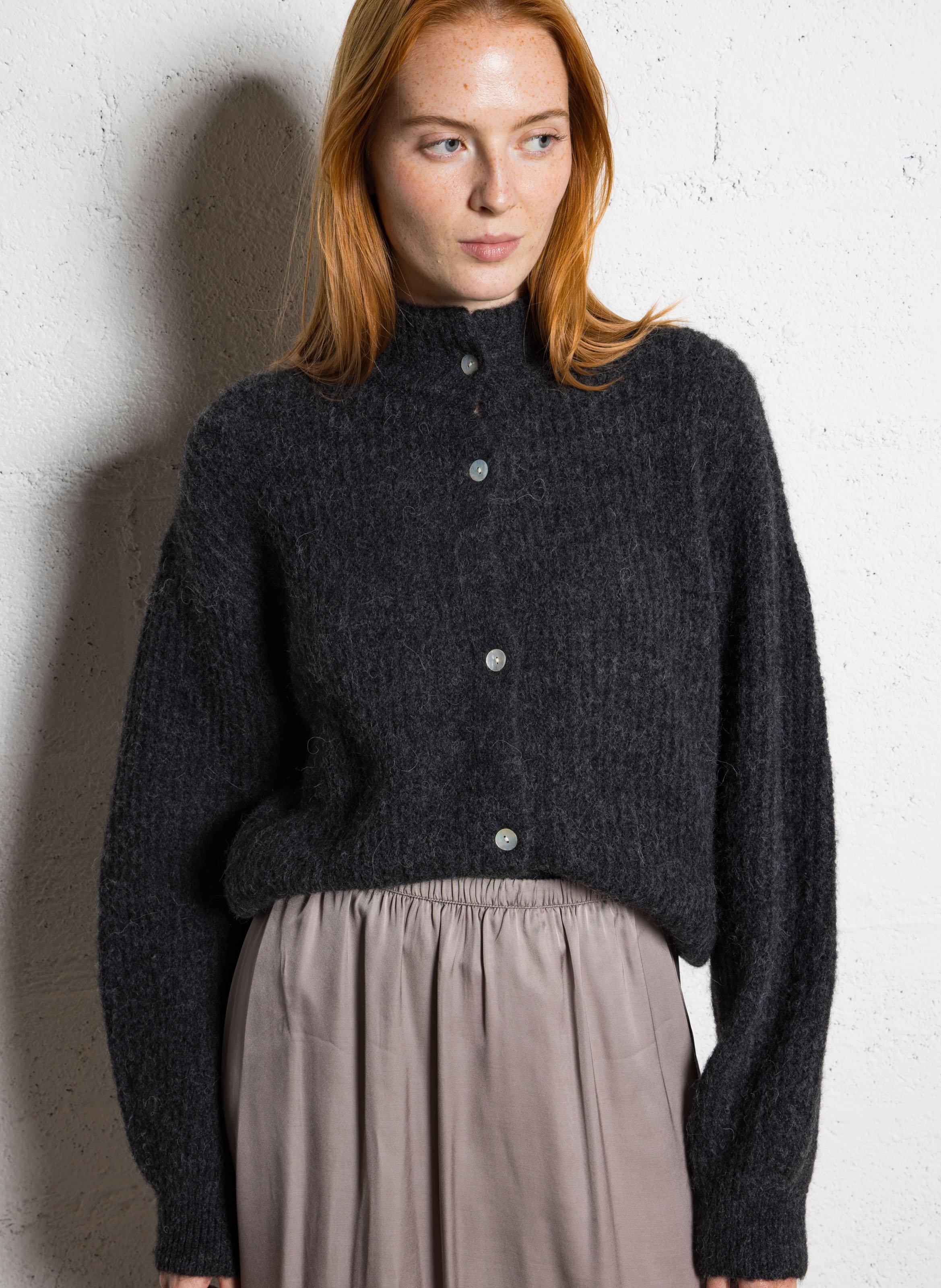 Gilet oversize col montant en maille east AMERICAN VINTAGE Gris