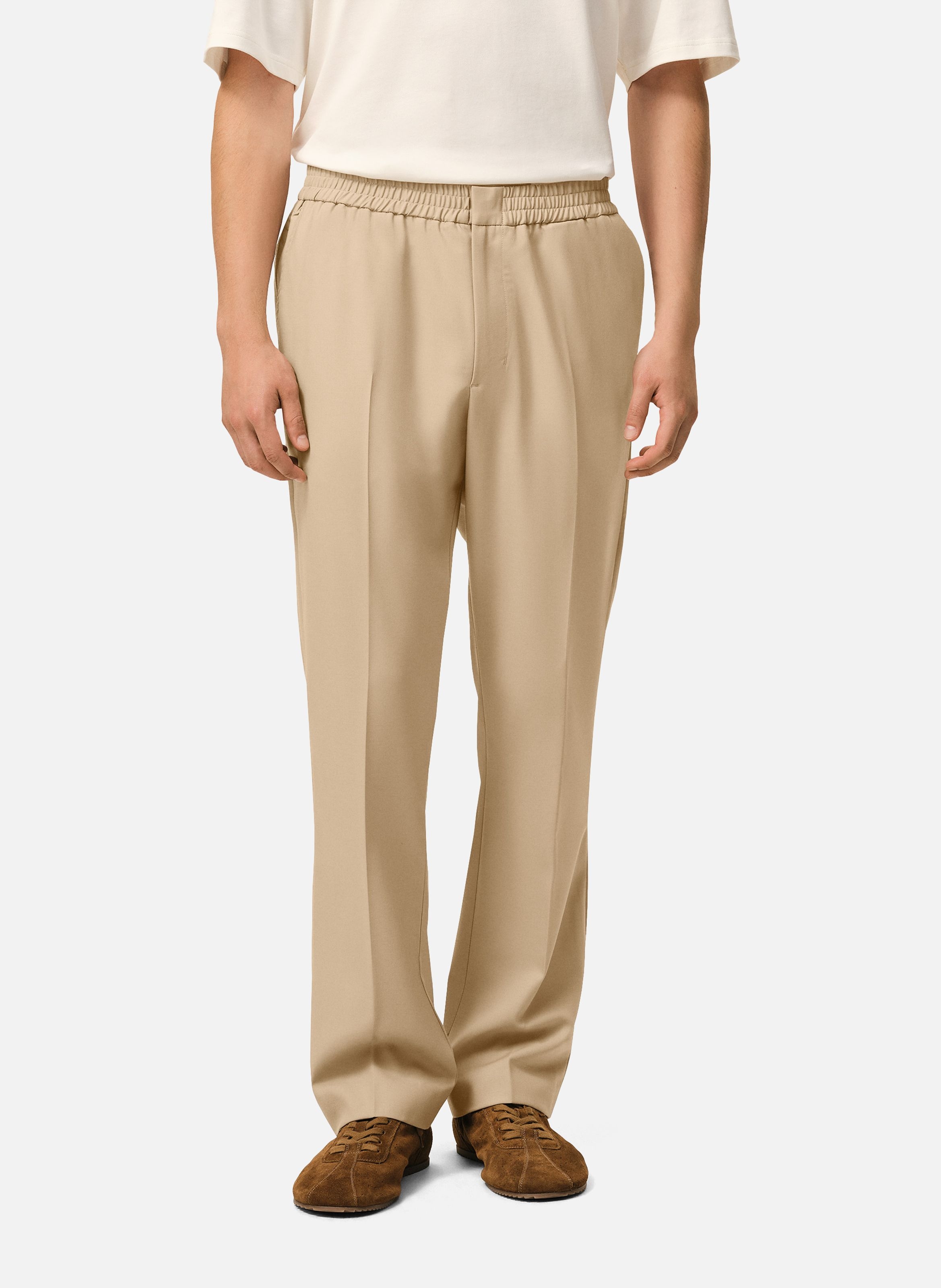 Pantalon taille elastiquée en laine AMI PARIS Beige