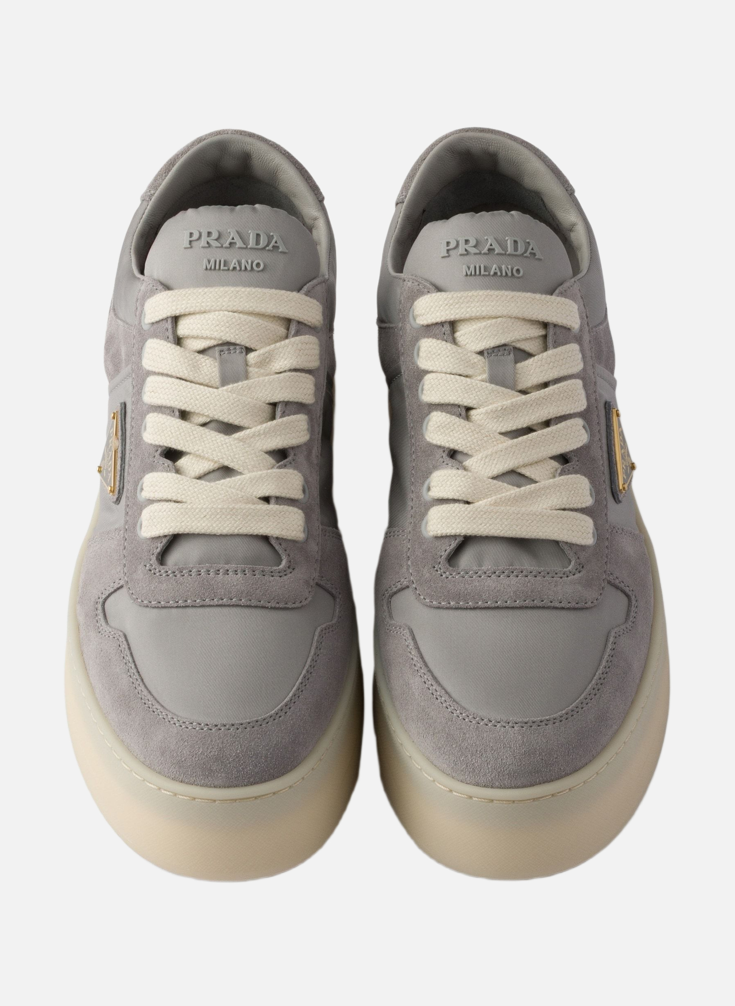 Baskets downtown bold en re-nylon et en daim PRADA Gris