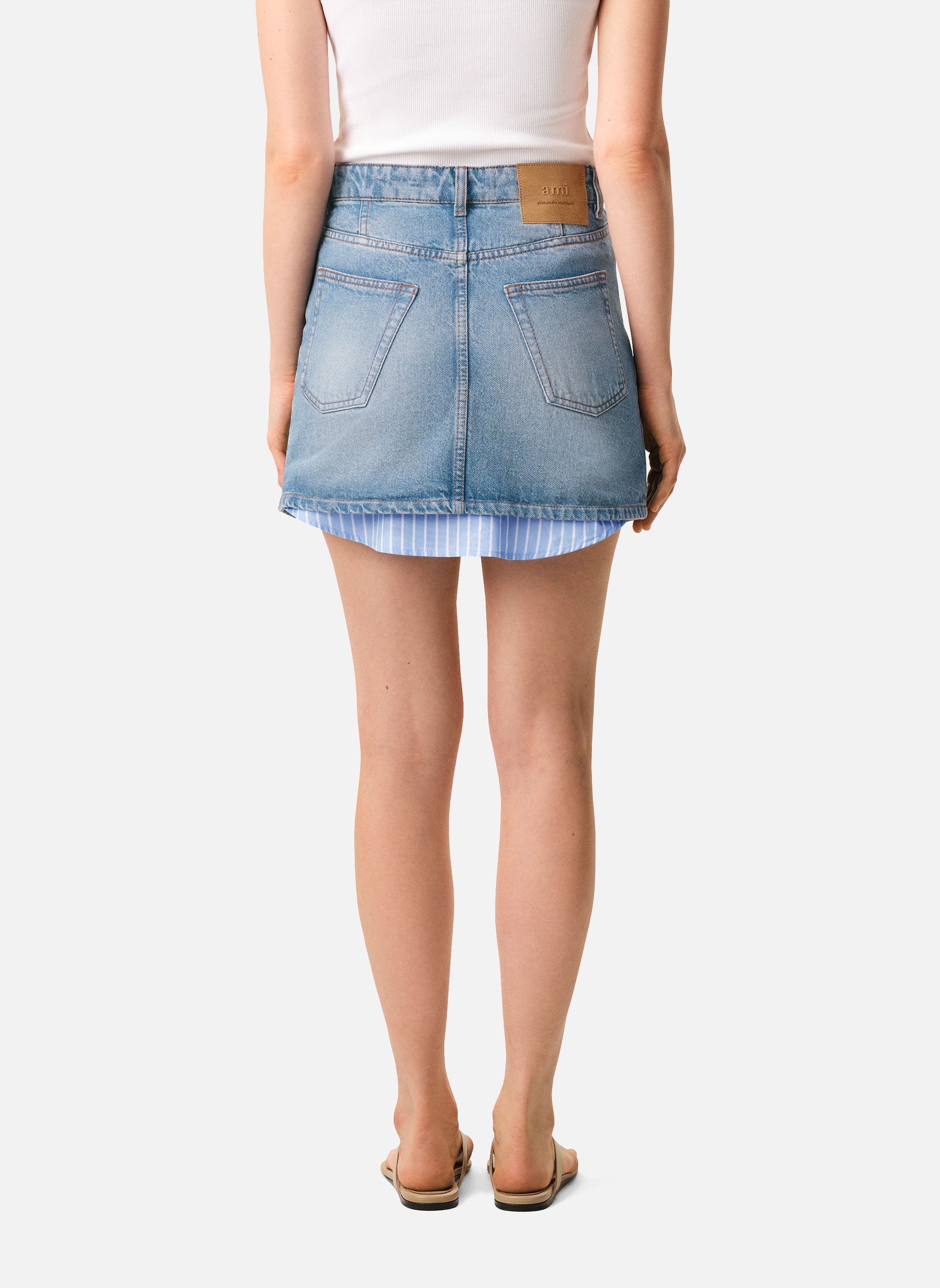 Mini jupe en coton AMI PARIS Bleu