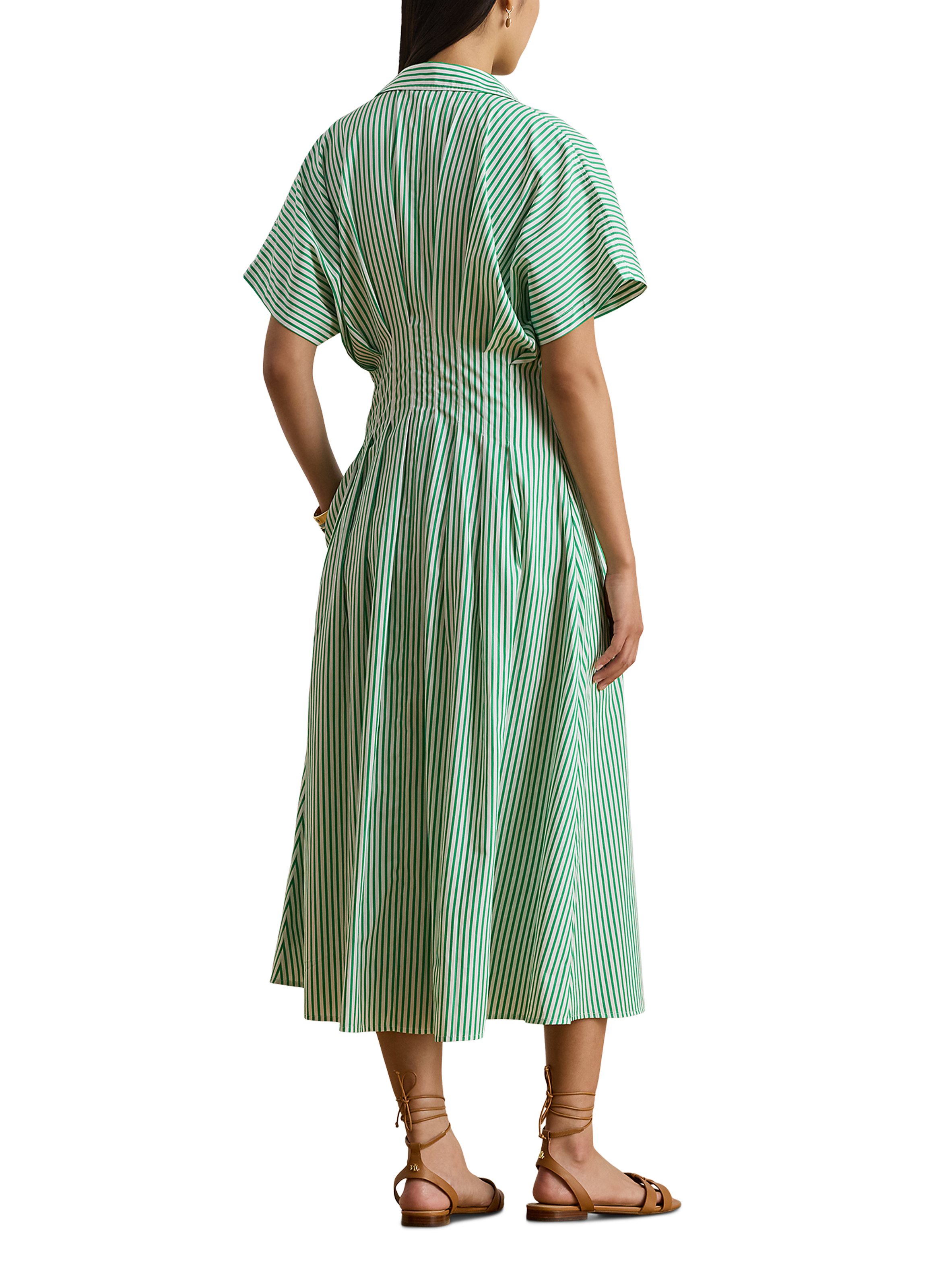 Flared Striped Cotton Dress LAUREN Green