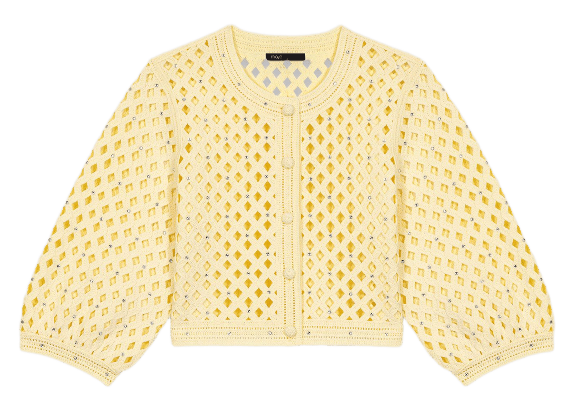 Gilet droit col rond en maille ajourée MAJE Jaune