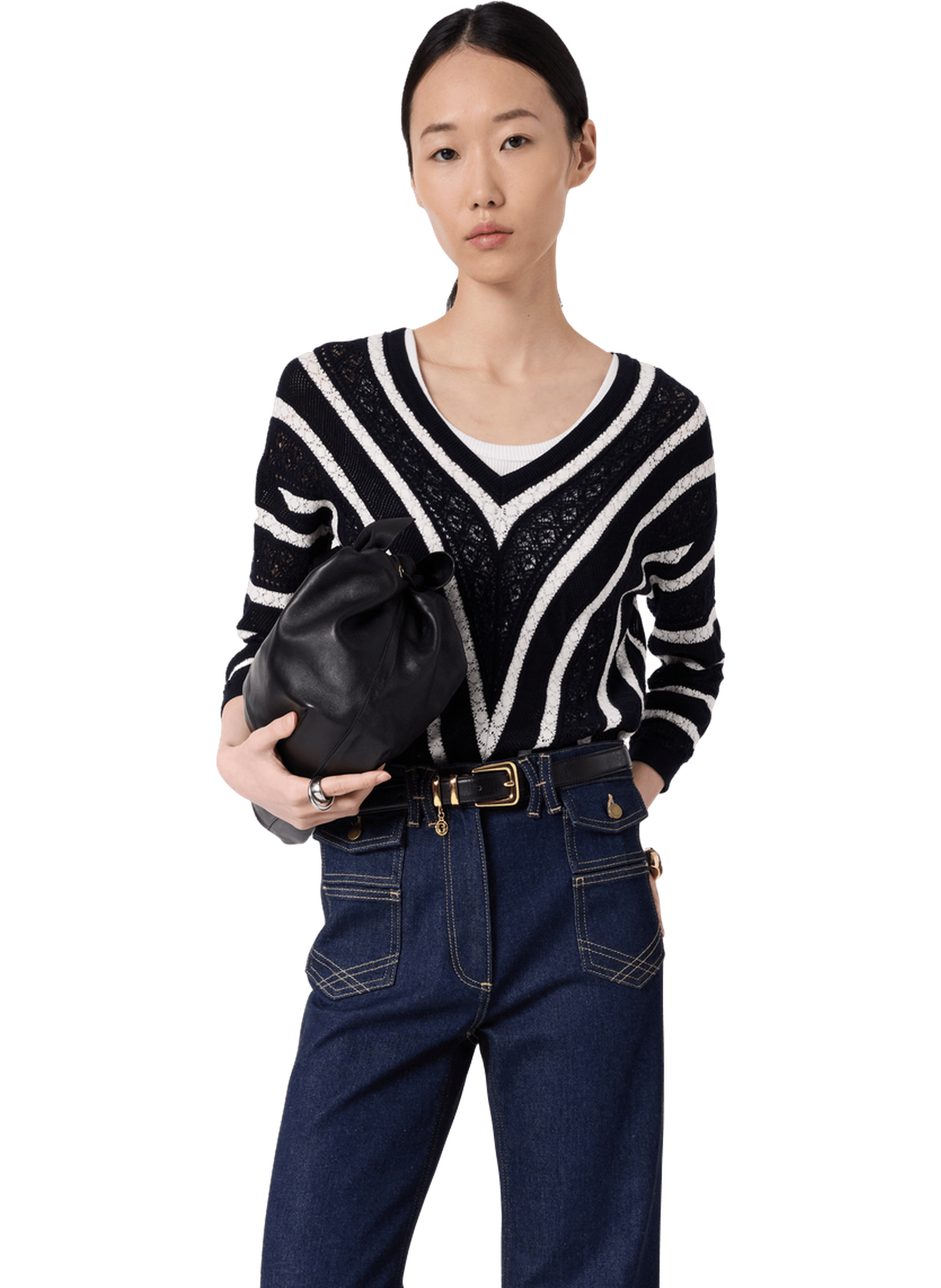 Pull en crochet à rayures contrastées - loretta GERARD DAREL Bleu