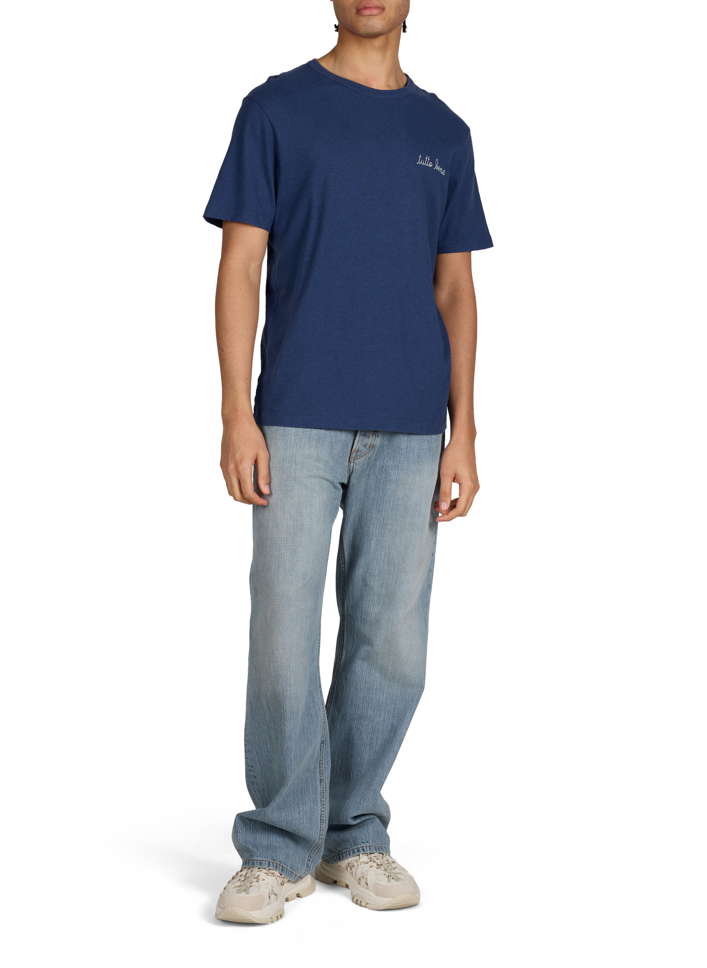 T-shirt Villiers brodé en lin et coton MAISON LABICHE Bleu