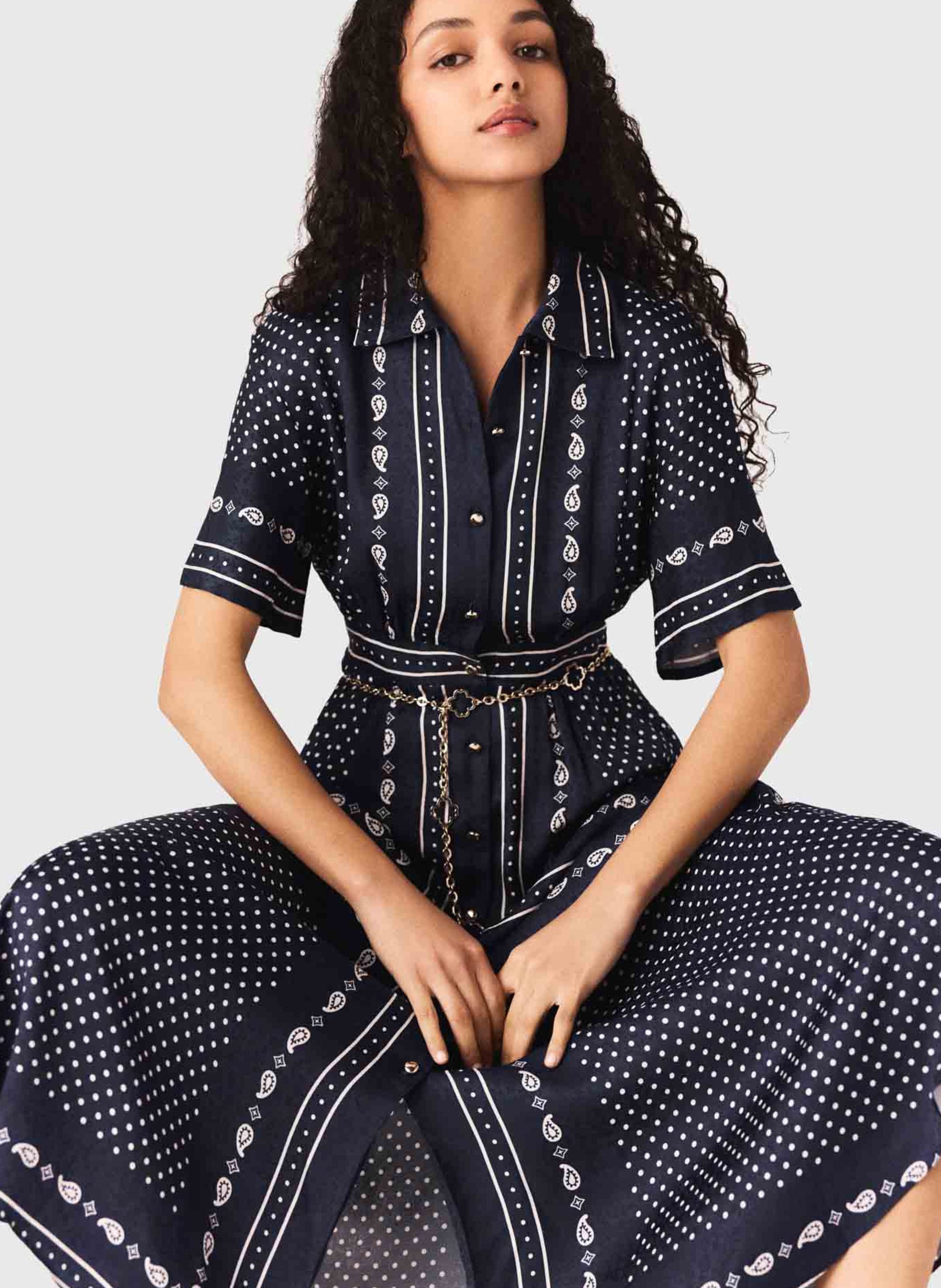 Robe longue évasée imprimée MAJE Bleu