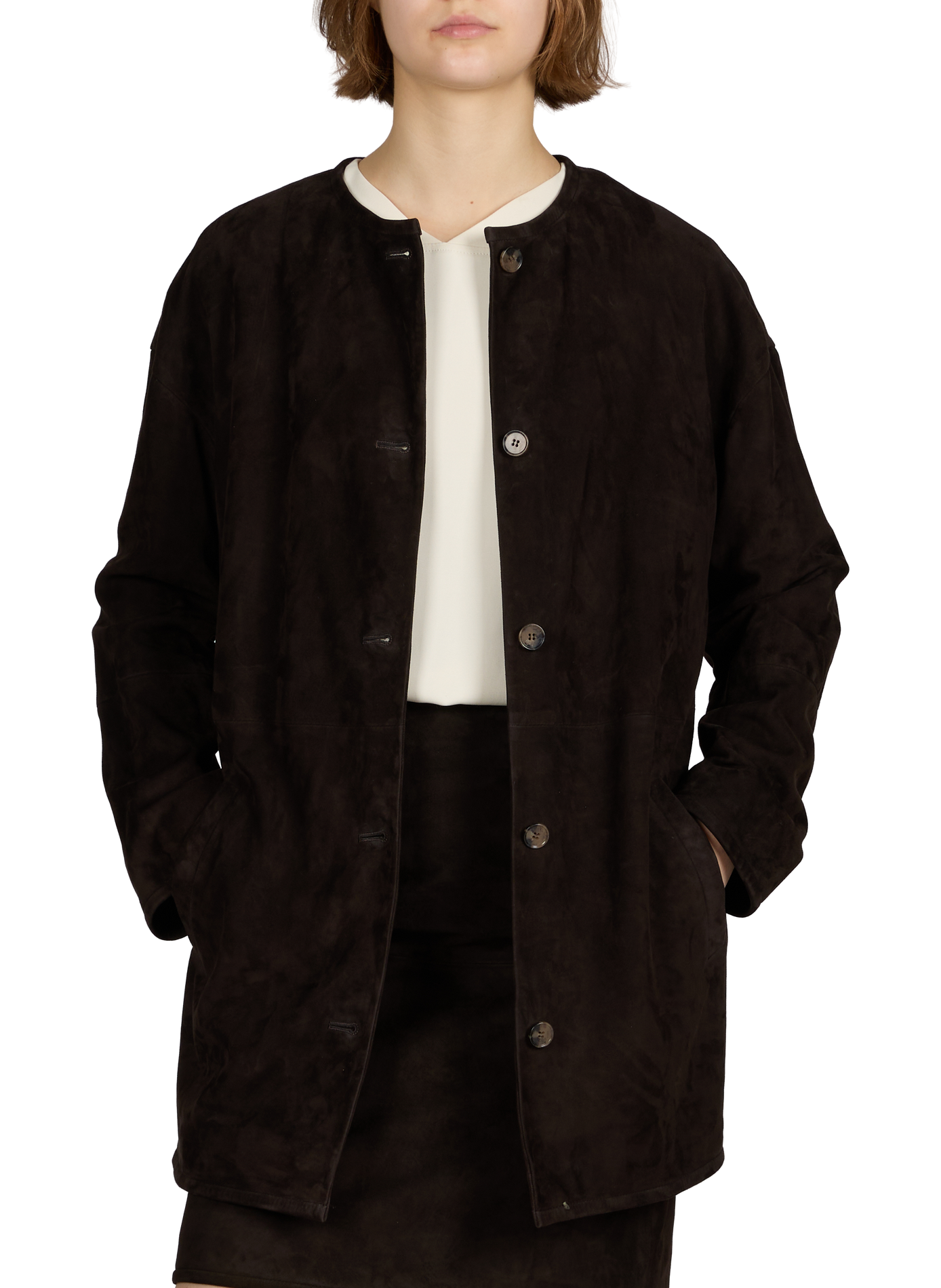 Veste Waren à col rond en cuir suédé LOULOU DE SAISON Noir