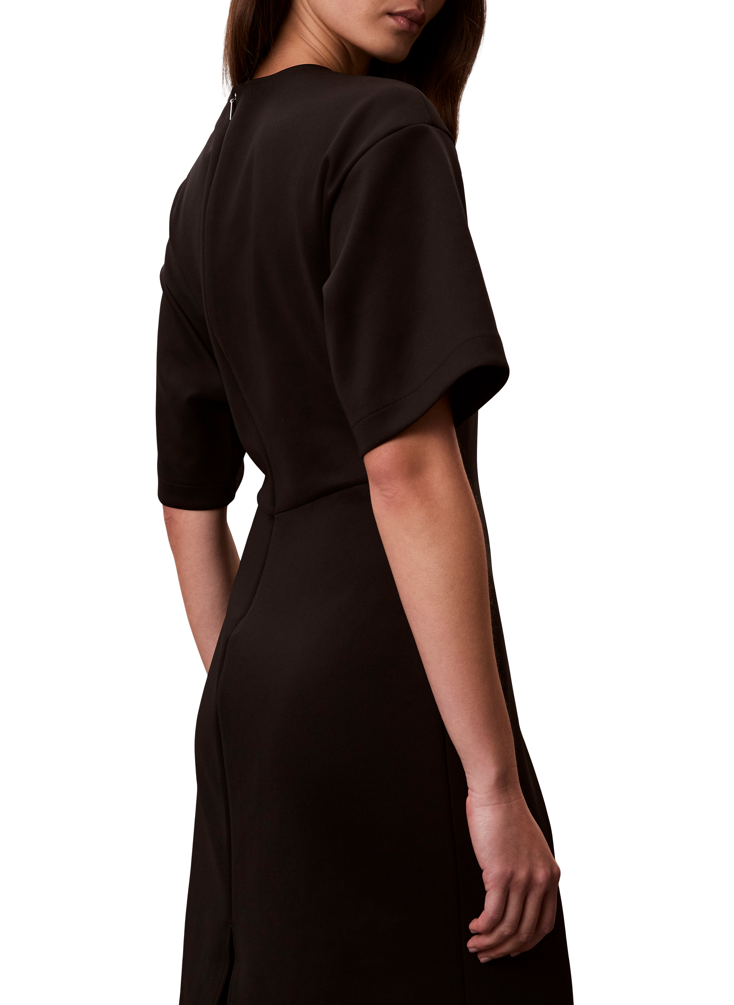 Robe midi cintrée à manches courtes CALVIN KLEIN Noir