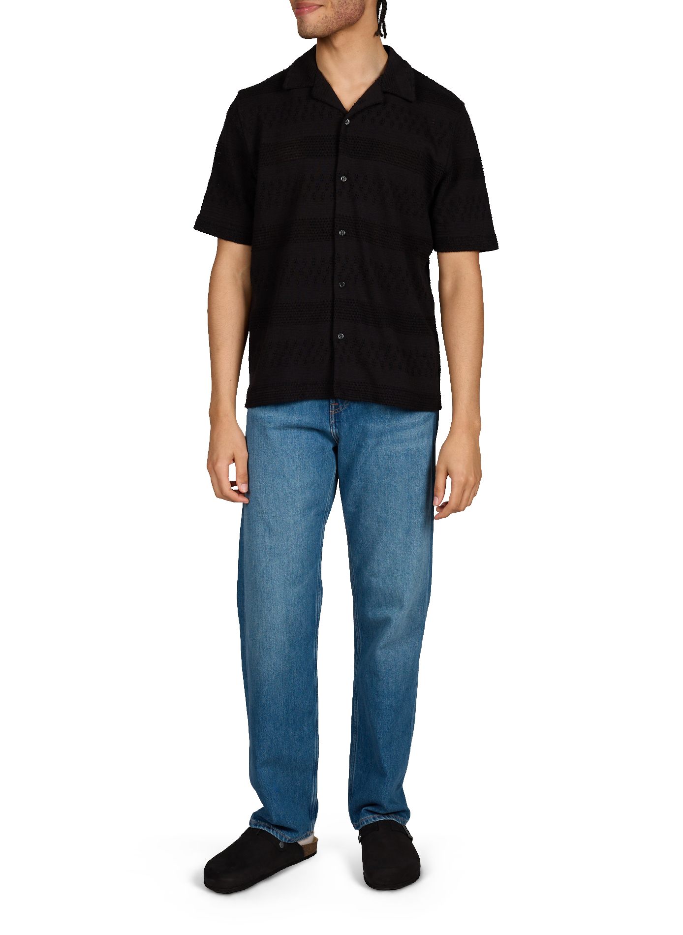 Chemise manches courtes en tricot de coton mélangé SAMSOE SAMSOE Noir