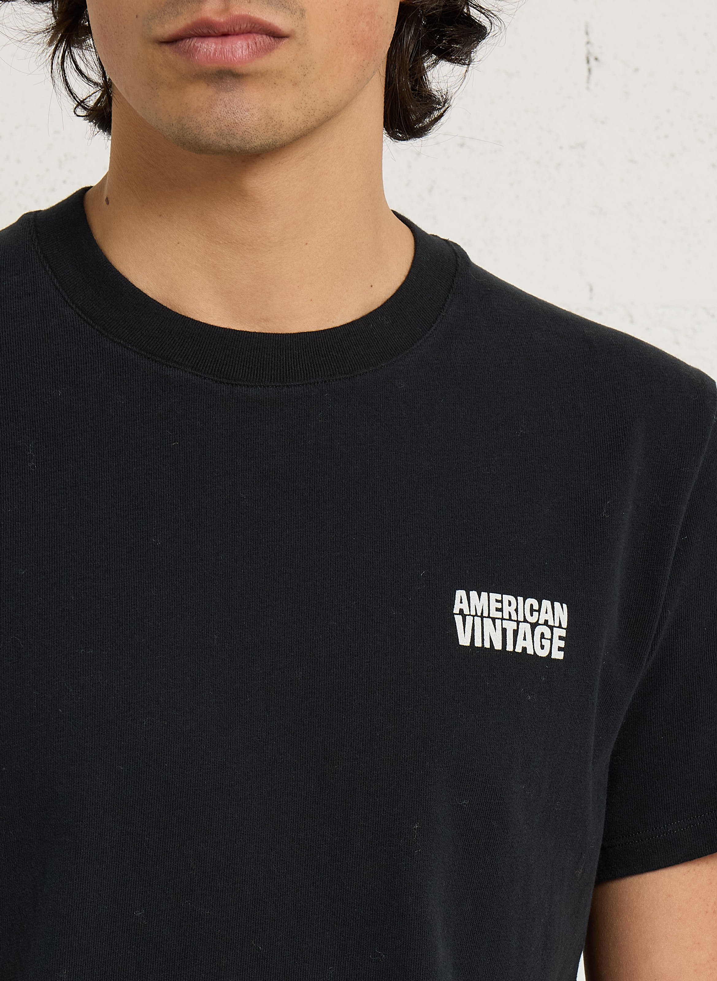 Tee-shirt droit col rond en coton ykobow AMERICAN VINTAGE Noir