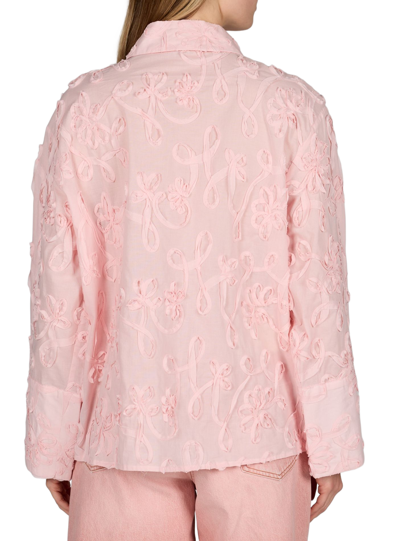 Chemise droite brodée en coton OBJECT Rose