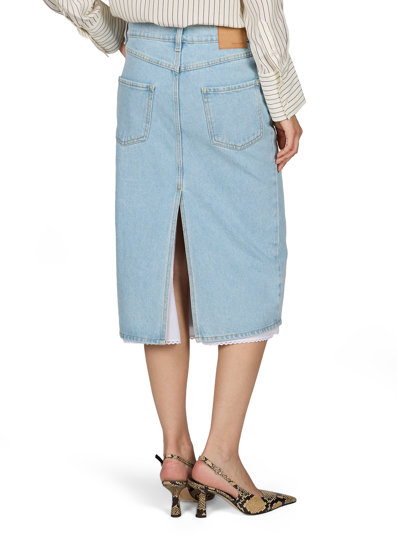 Jupe bord dentelle en denim de coton MAGDA BUTRYM Bleu