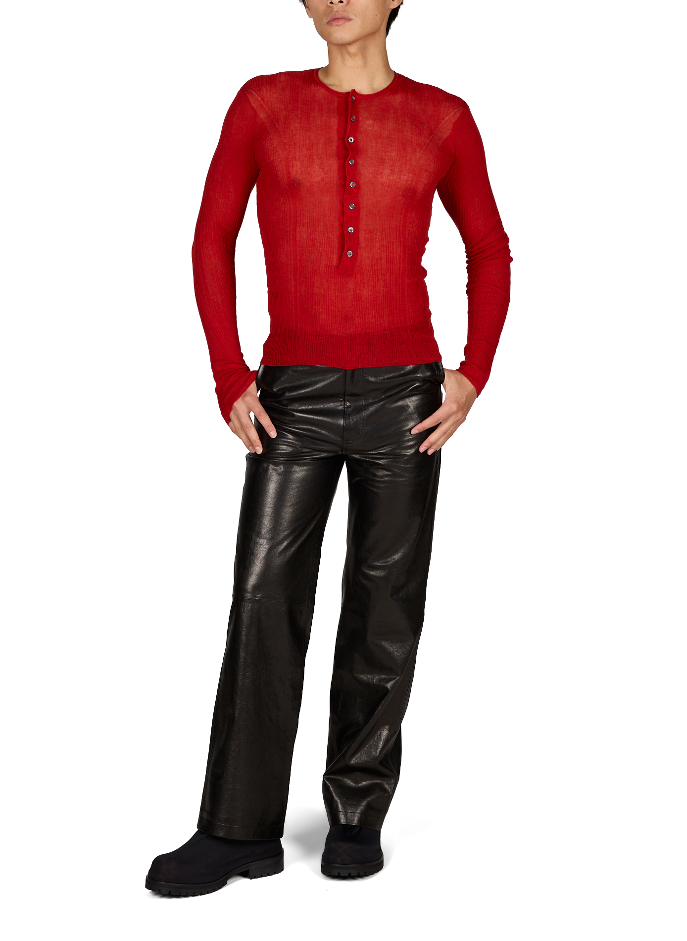 T-shirt côtelé Serafino en coton mélangé ANN DEMEULEMEESTER Rouge