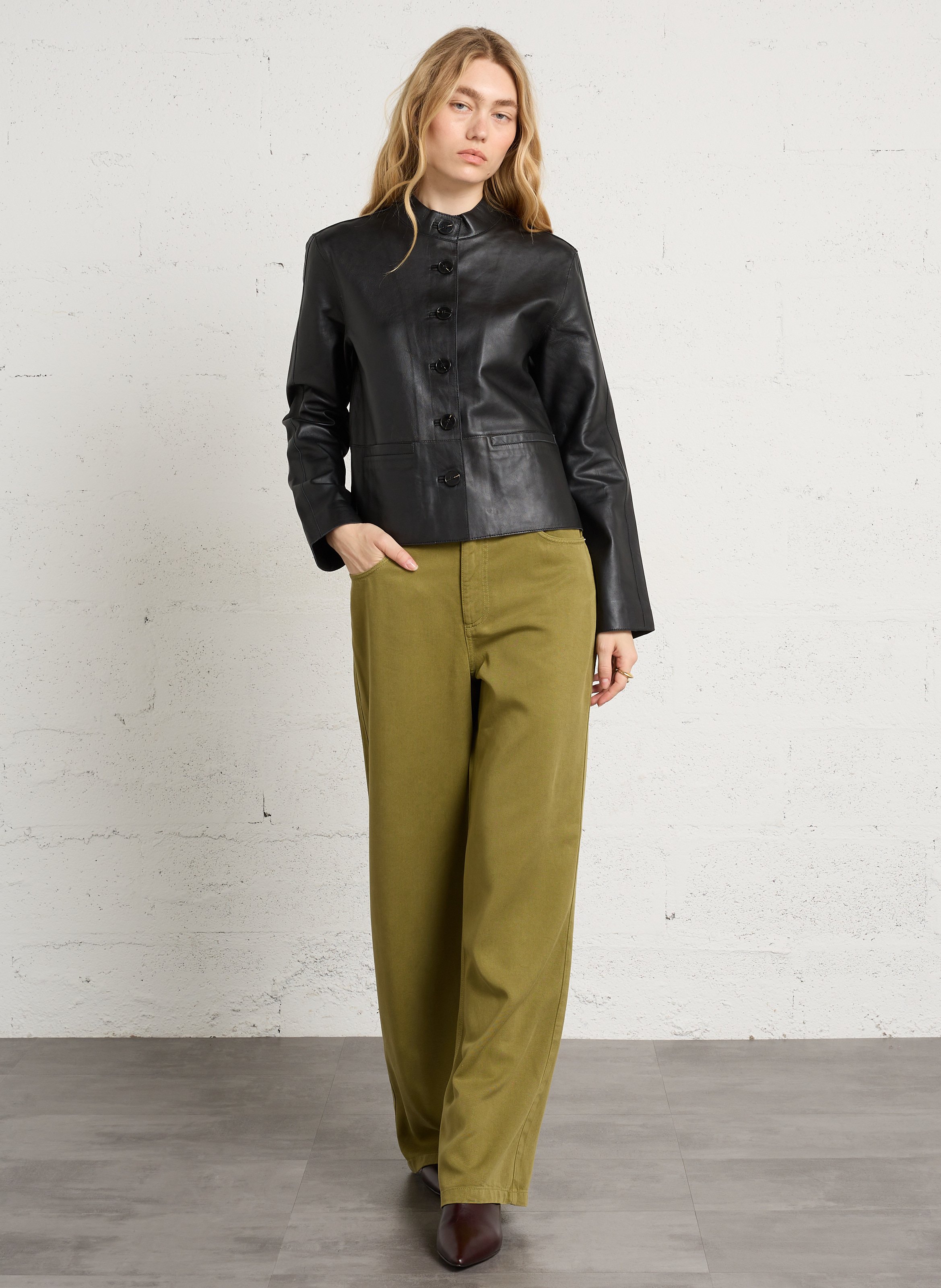Veste en cuir droite IKKS Noir