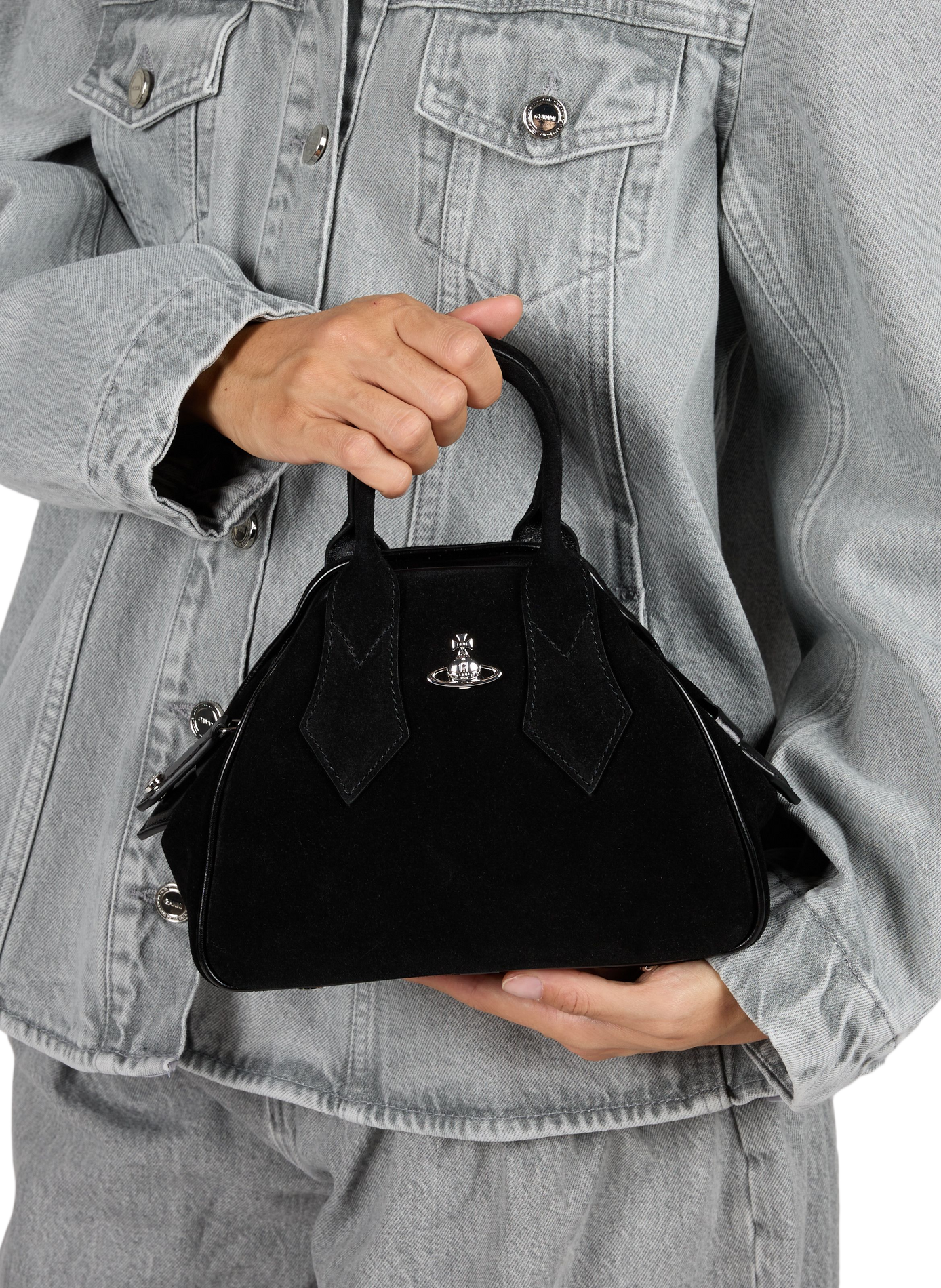 Sac à mains en cuir suède VIVIENNE WESTWOOD Noir