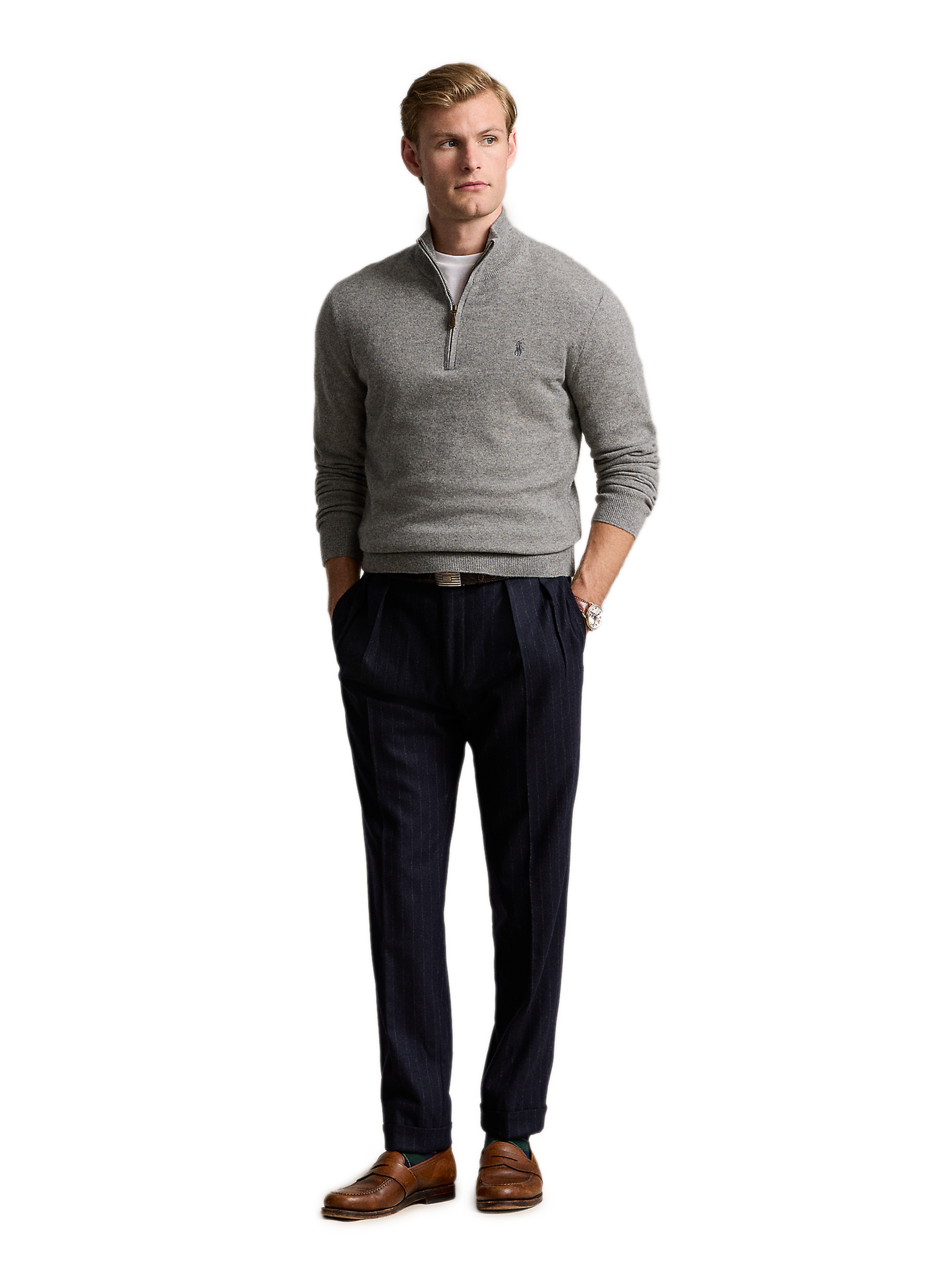 Pull col zippé en laine POLO RALPH LAUREN Gris