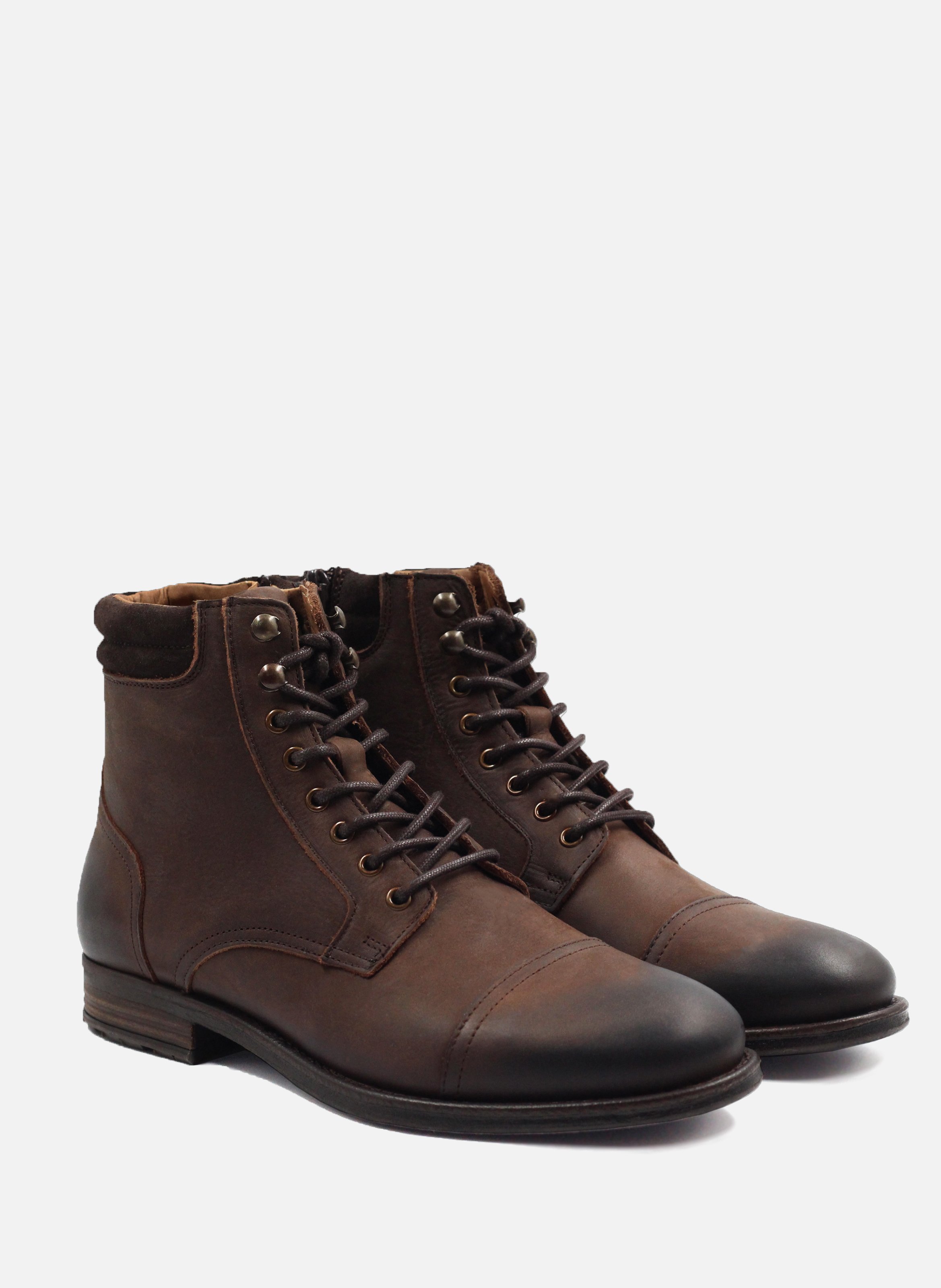 Rangers boots à col cuir nubuck cognac Marron