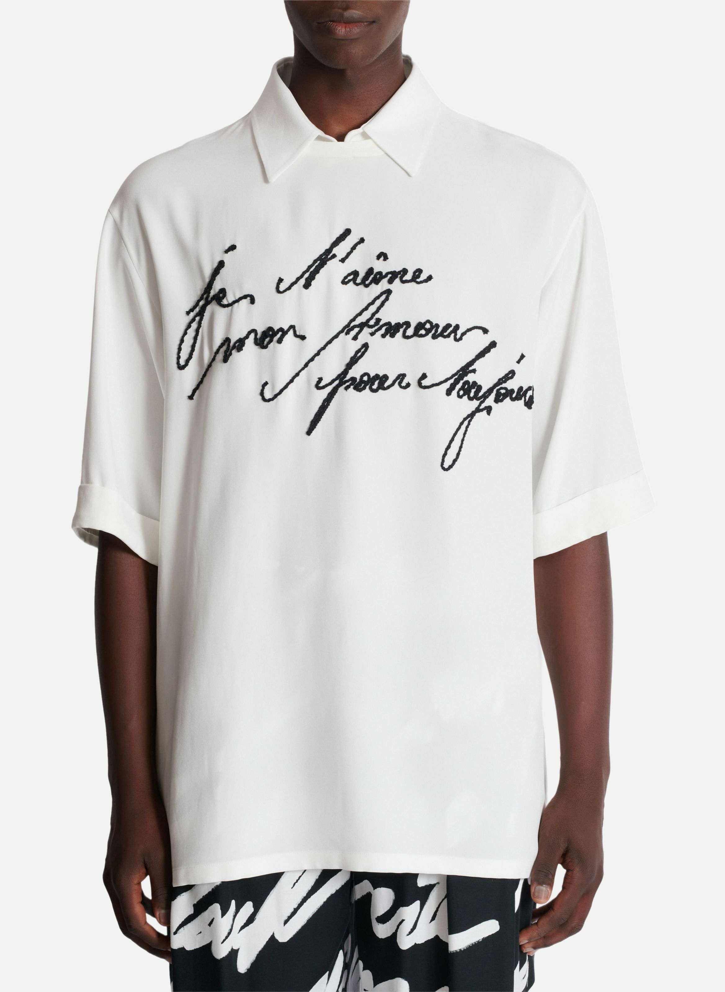 T-shirt à col chemise brodé « lettre d'amour » BALMAIN Blanc