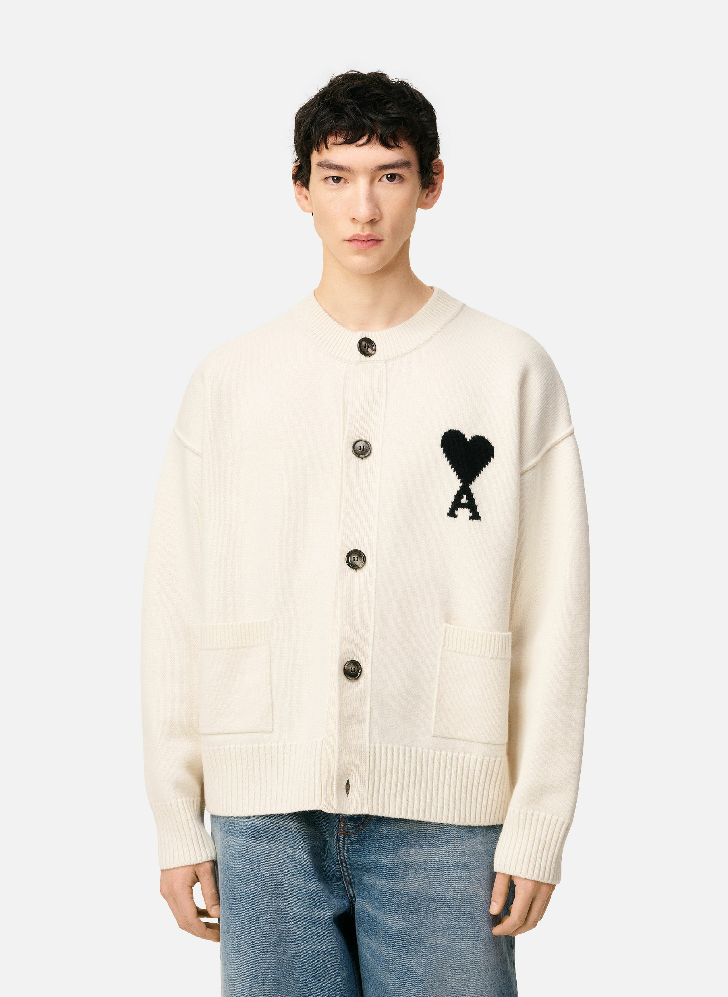 Cardigan ami de coeur en laine unisexe AMI PARIS Blanc