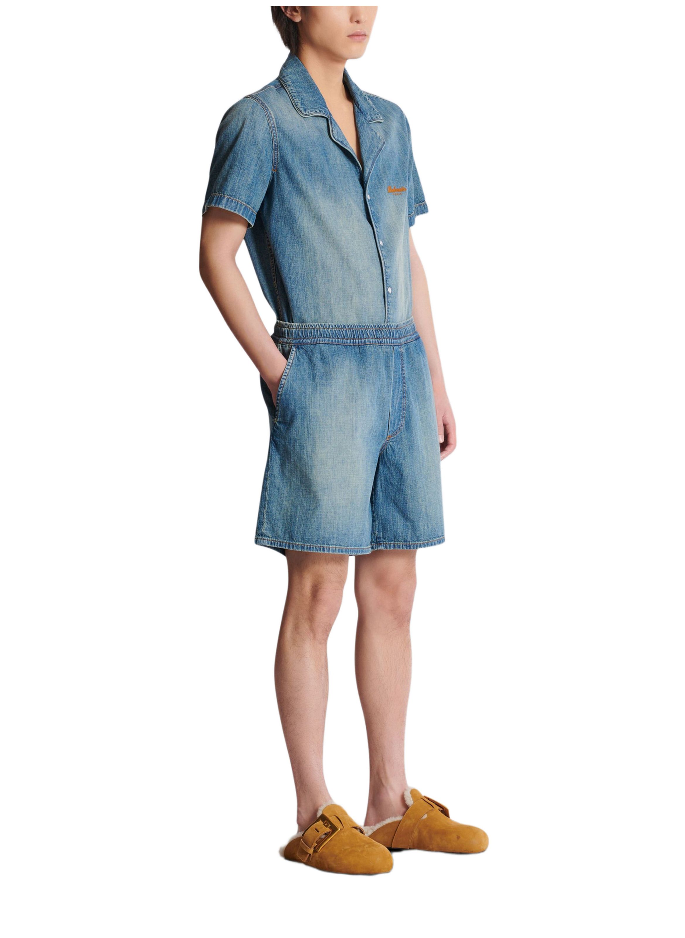 Short en denim délavé BALMAIN Bleu