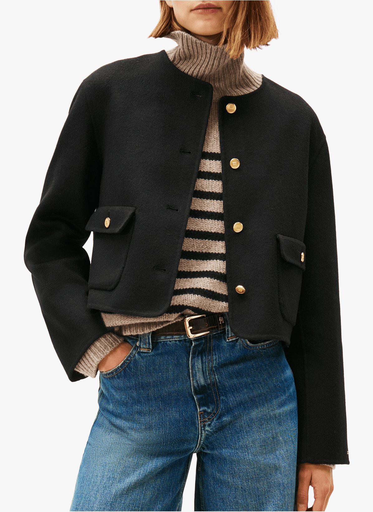 Tommy Hilfiger Veste Unie En Laine Mélangée In Black