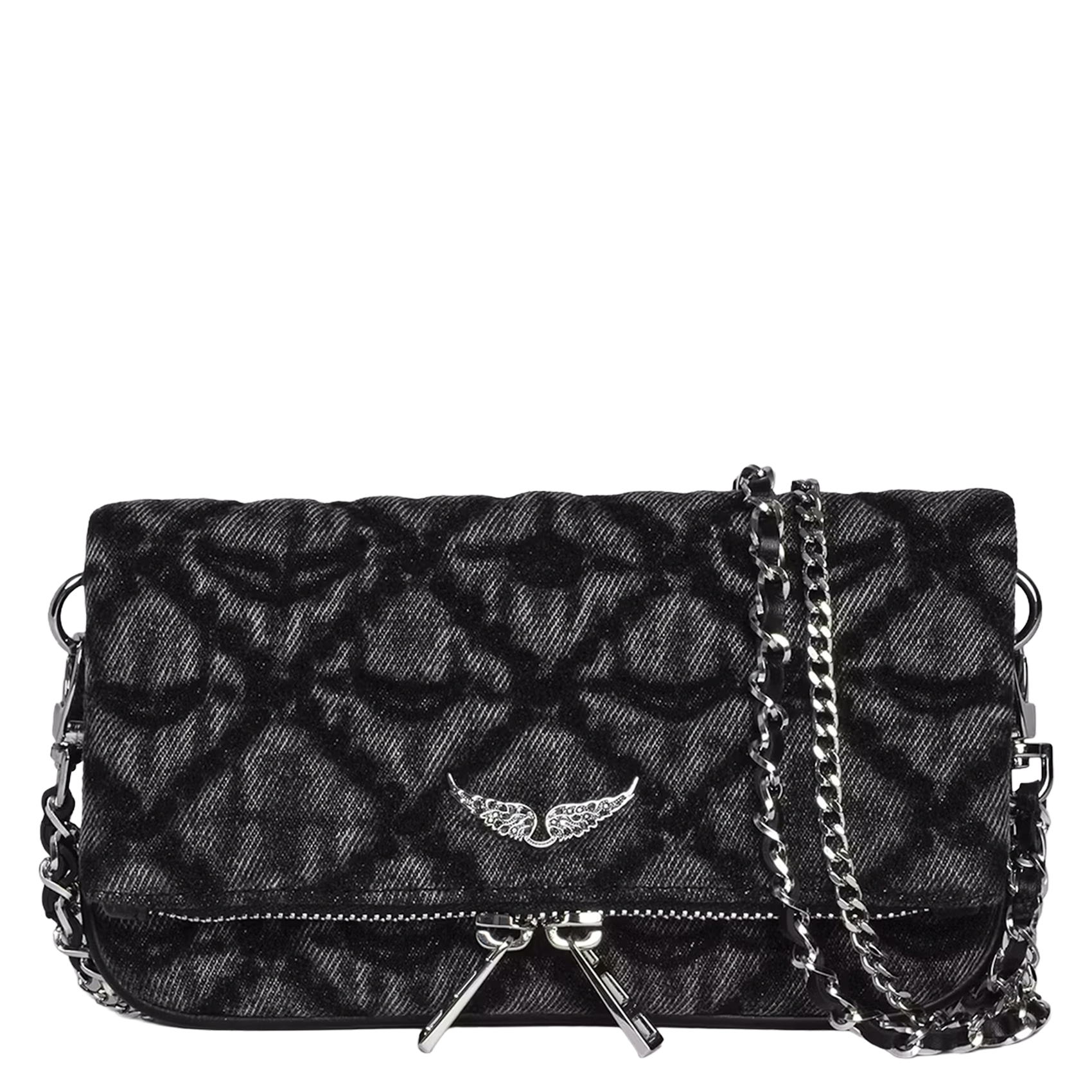 Sac bandoulière en denim rock nano ZADIG&VOLTAIRE Gris