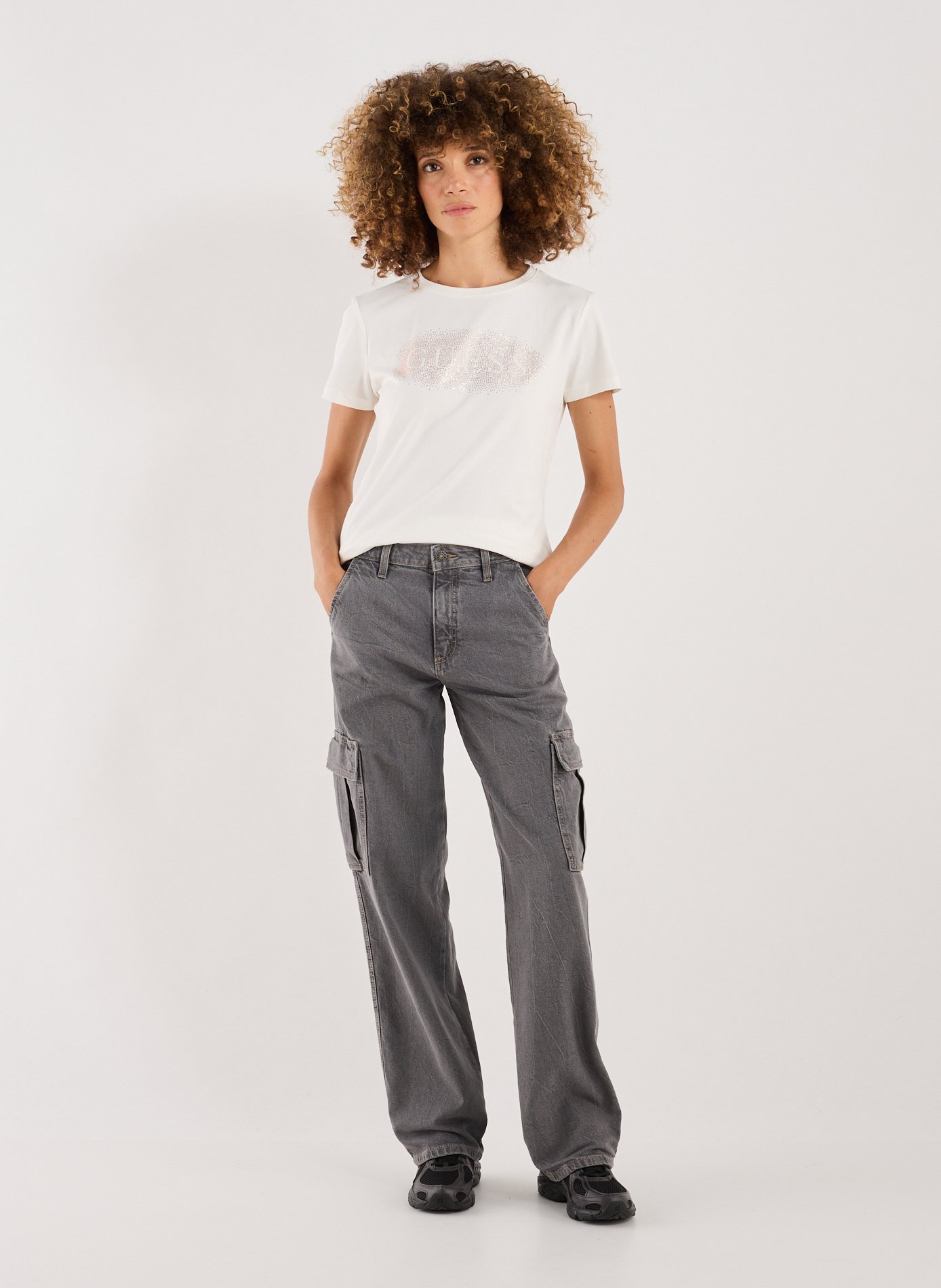 Cotton blend T-shirt GUESS Beige