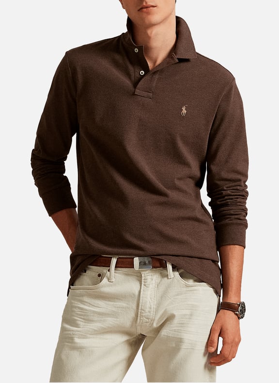 Long-sleeved cotton polo shirt Beige by POLO RALPH LAUREN POLO RALPH LAUREN Long-sleeved cotton polo shirt Beige