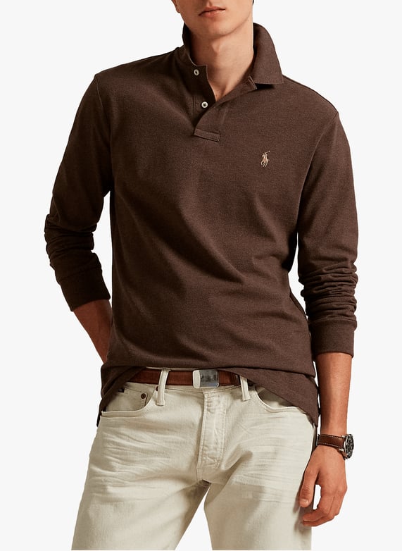 Long-sleeved cotton polo shirt | Beige by POLO RALPH LAUREN Long-sleeved cotton polo shirt Beige