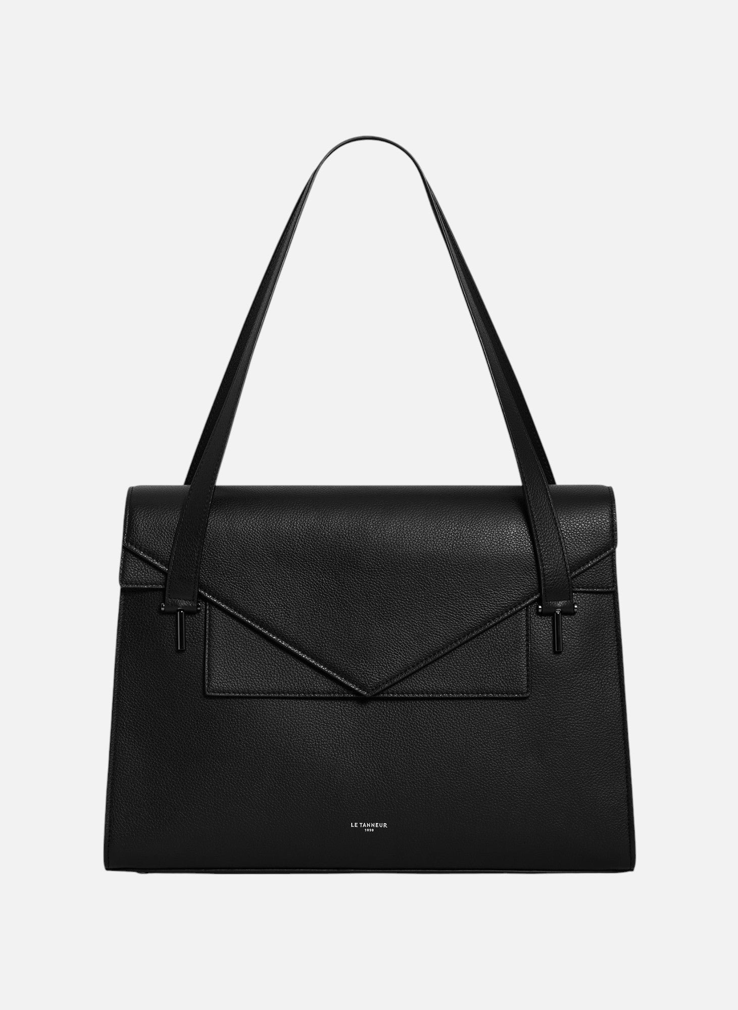 Porte documents double rabat porté épaule emilie en cuir grainé LE TANNEUR Noir