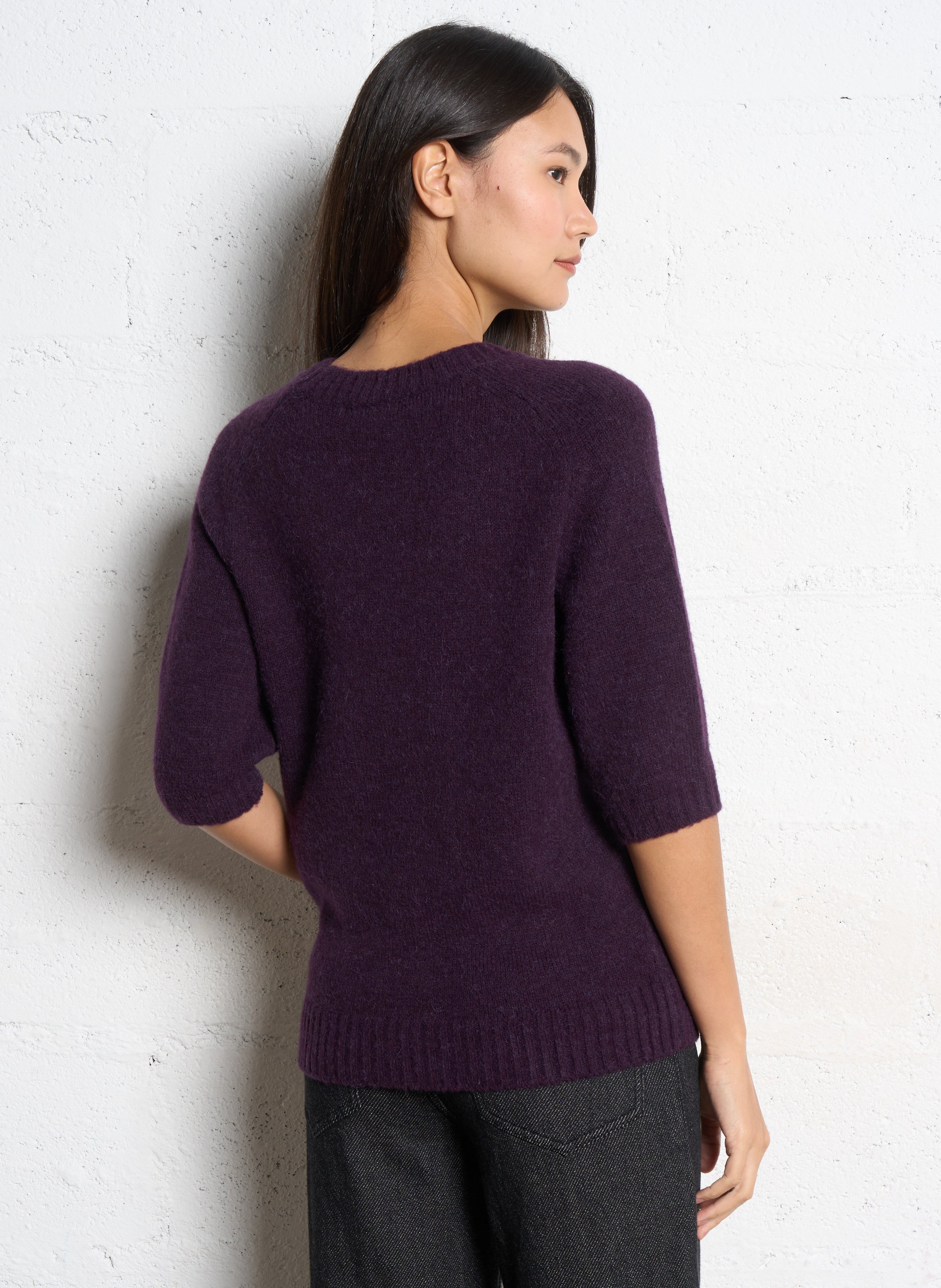 Pull droit col rond en maille mélangée betina SOEUR Violet