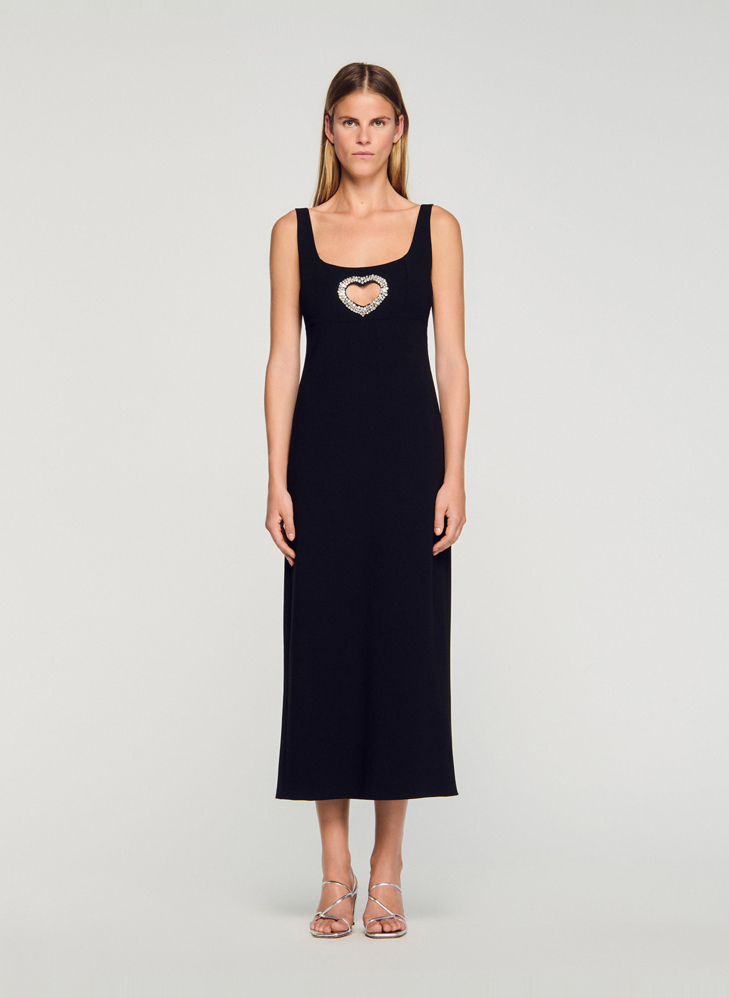 Robe courte à bretelles ajustée à strass SANDRO Noir