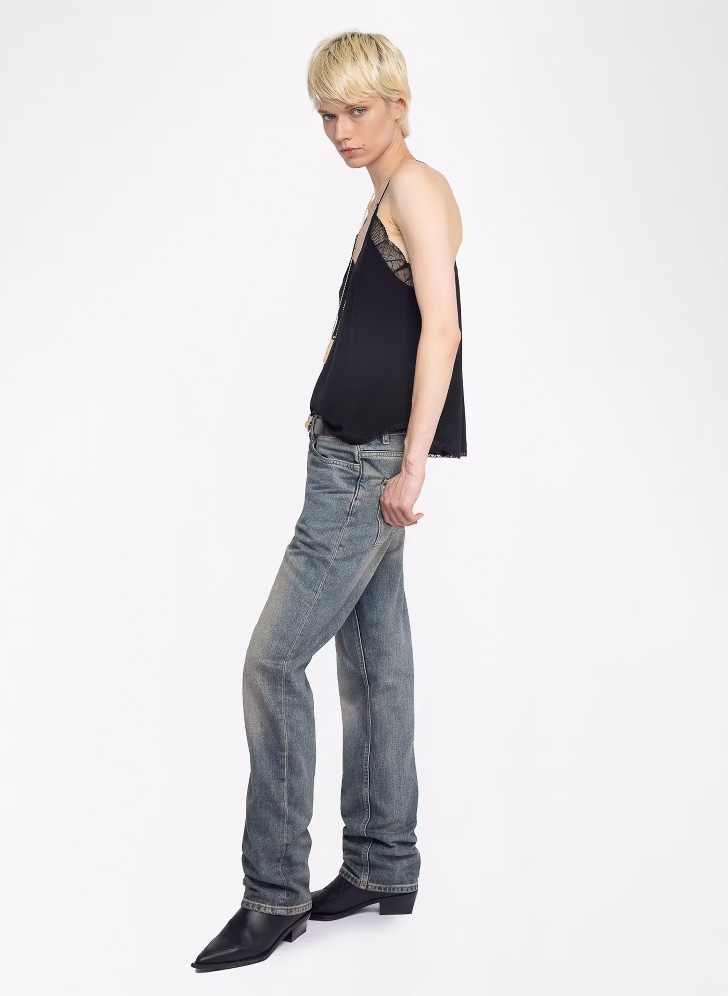 Débardeur uni à dentelle en soie christy ZADIG&VOLTAIRE Noir