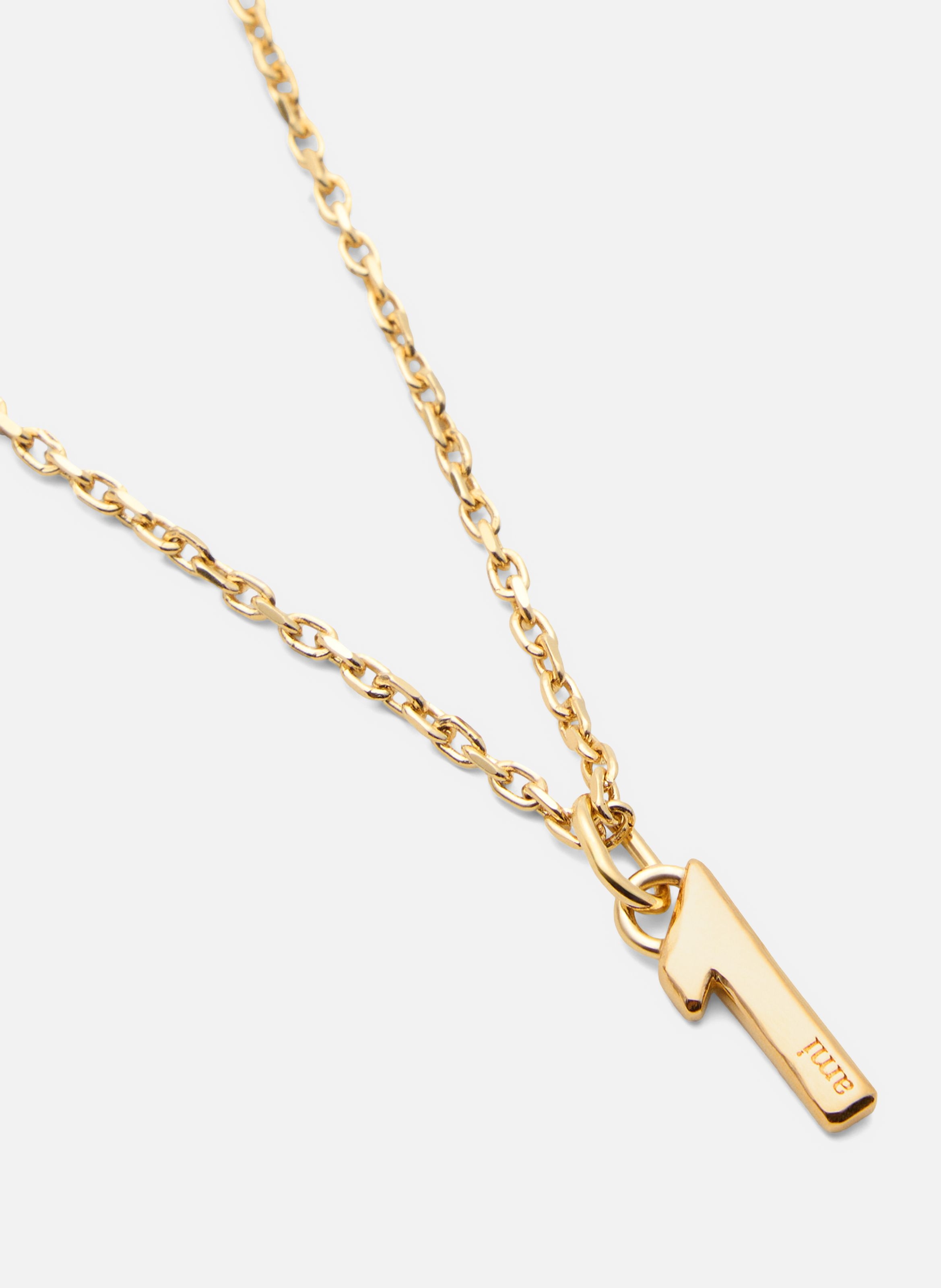 Collier martelé doré pendentif "1" unisexe en laiton AMI PARIS Jaune