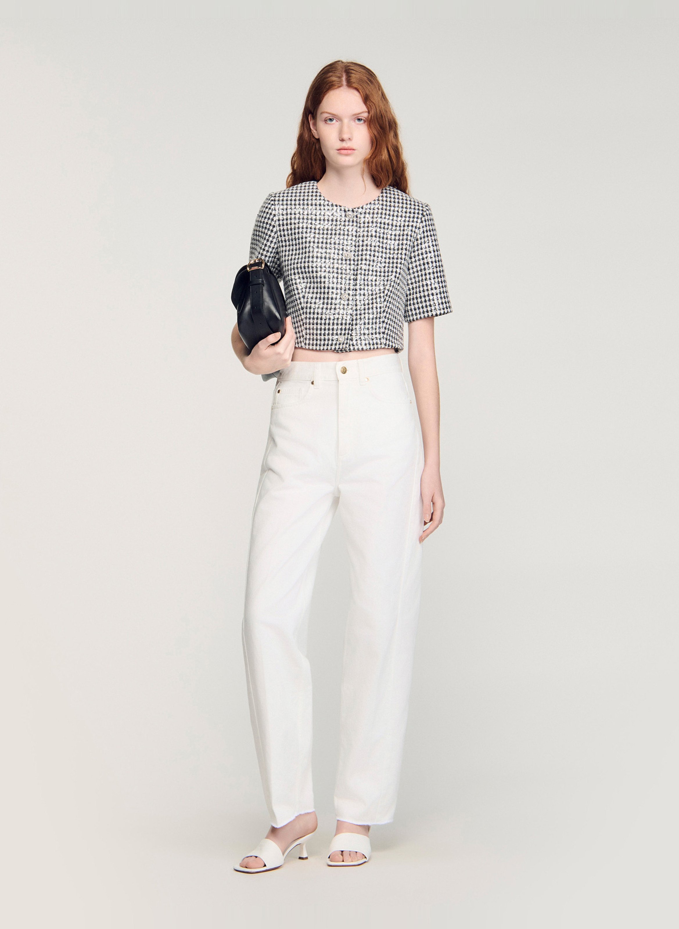 Top col rond à carreaux Noir