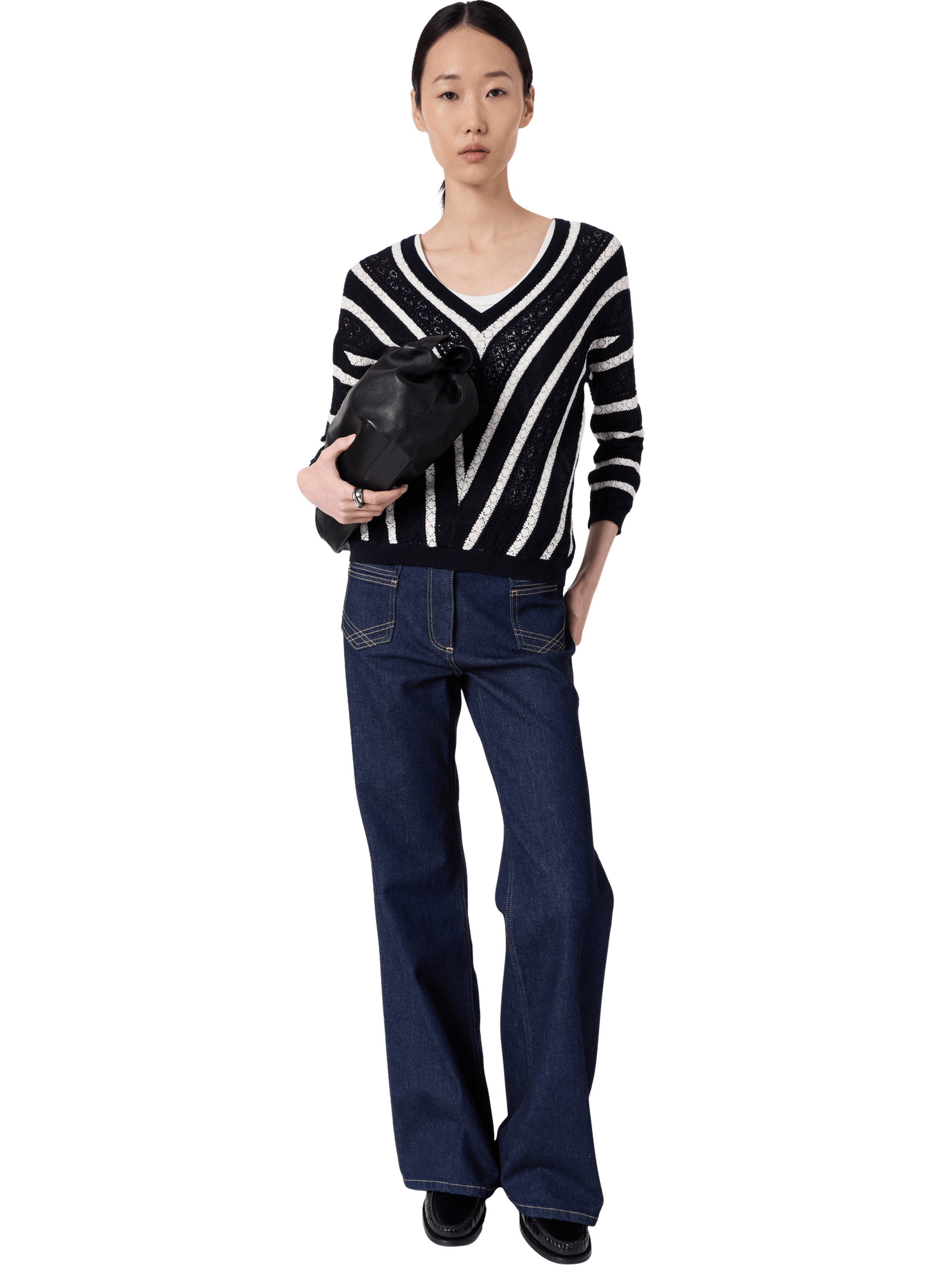 Pull en crochet à rayures contrastées - loretta GERARD DAREL Bleu