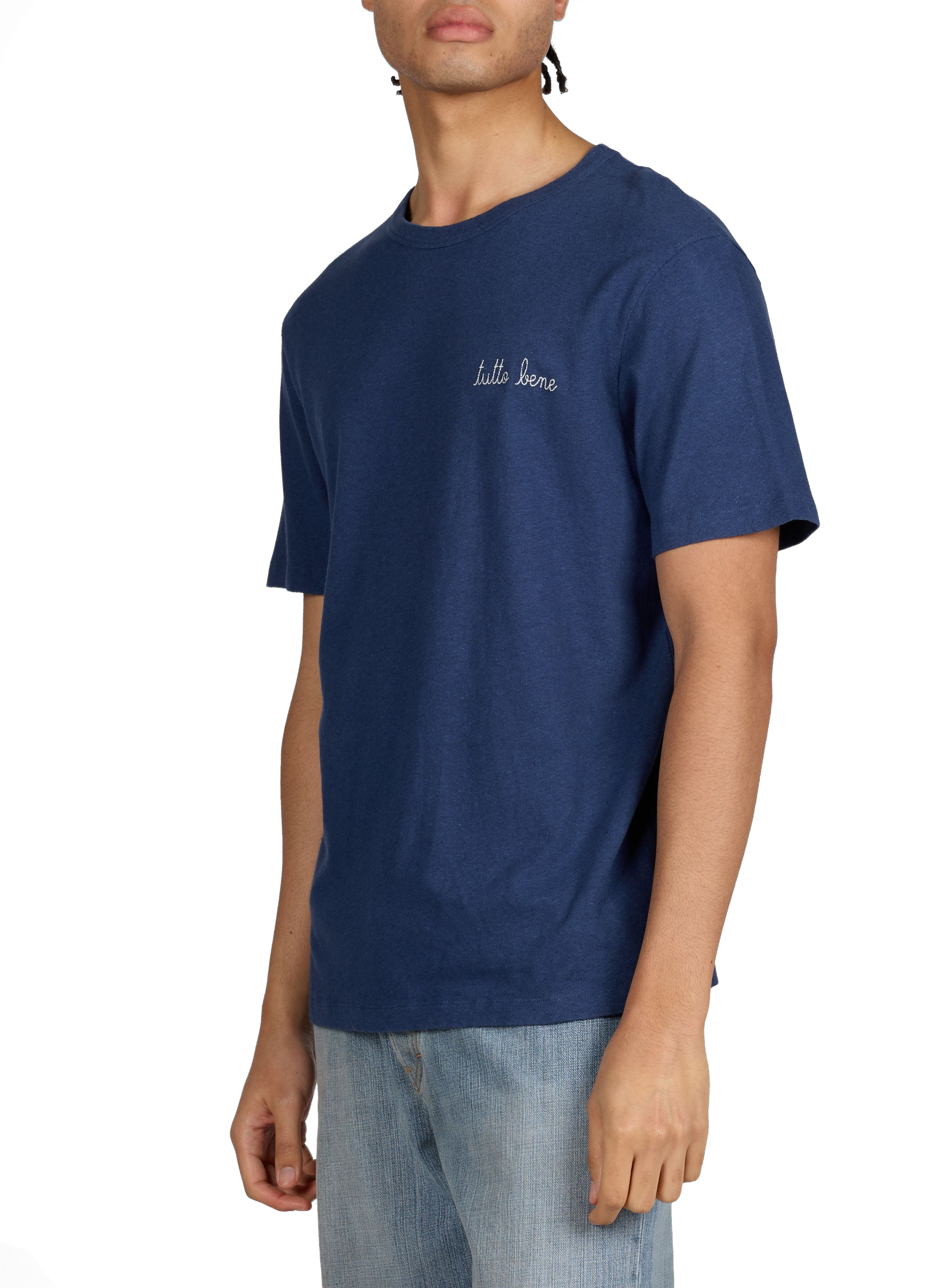 T-shirt Villiers brodé en lin et coton MAISON LABICHE Bleu