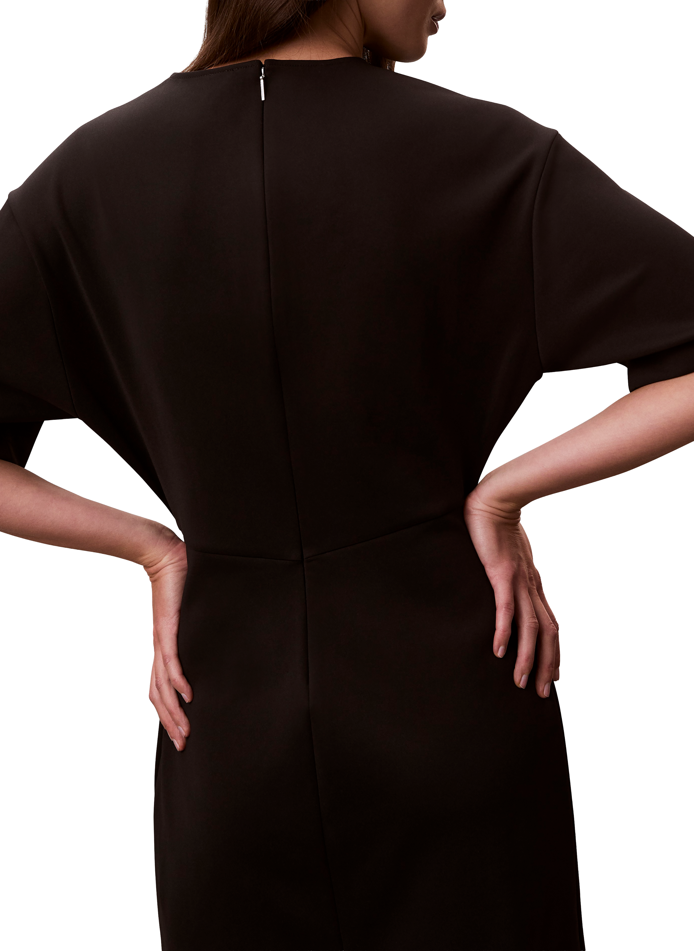 Robe midi cintrée à manches courtes CALVIN KLEIN Noir