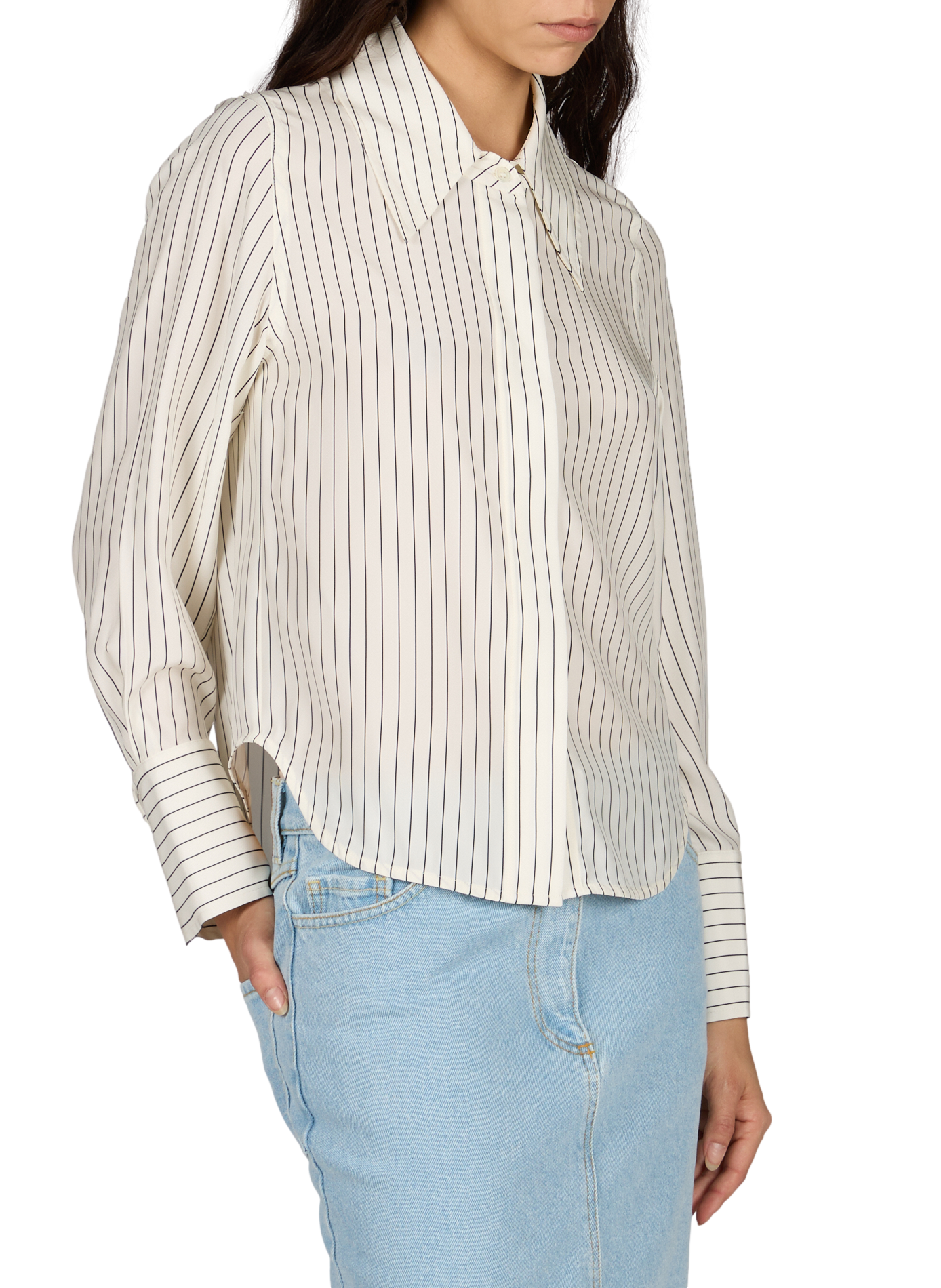 Long-sleeved silk striped shirt CO Beige